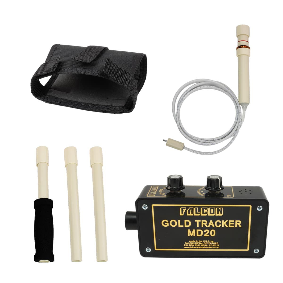Falcon Gold Tracker MD20 Professional Metal Detector - 300kHz High Frequency Probe with 3-Piece Handle & Holster - Perfect for Treasure Hunting, Gold Prospecting & Beach Metal Detecting