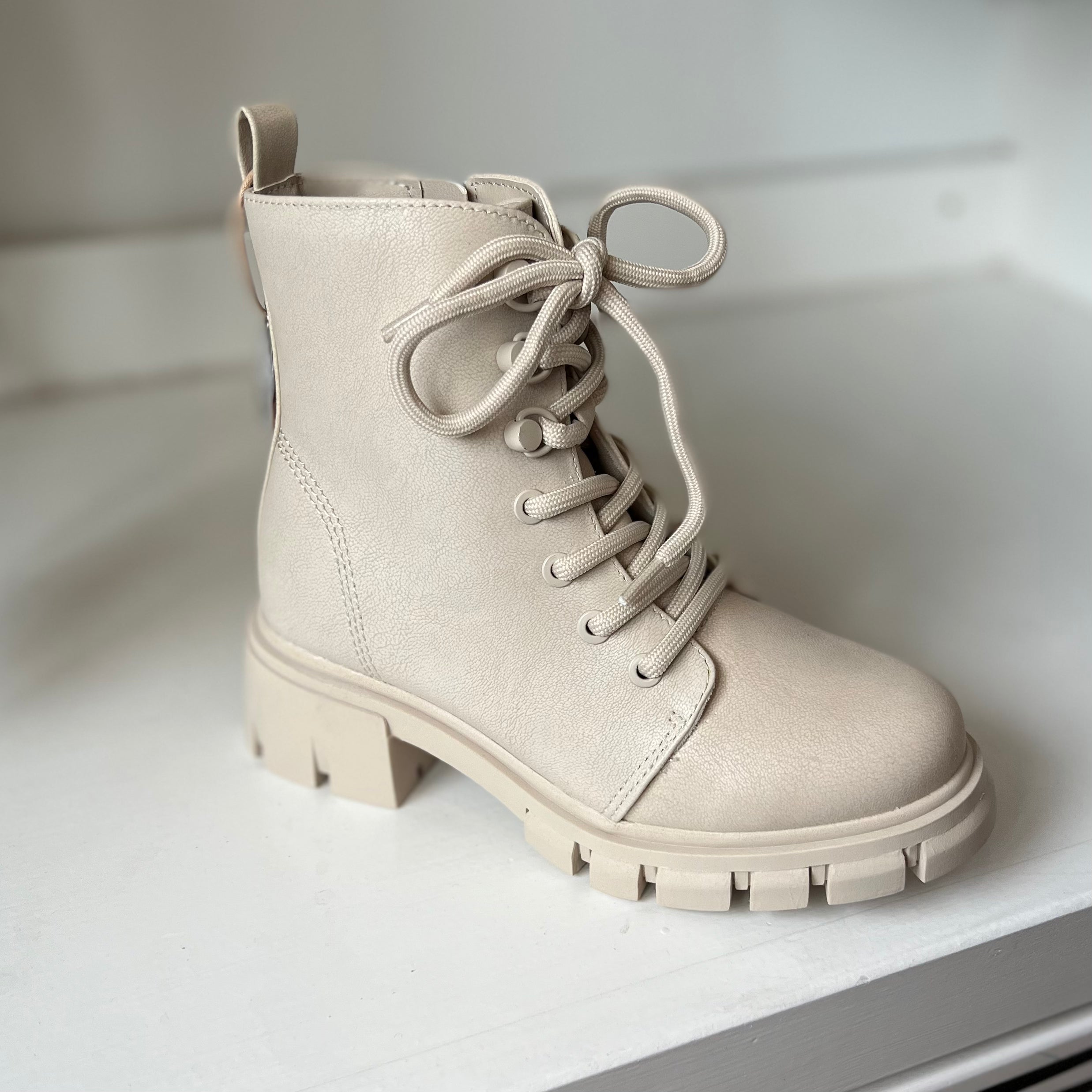 Little Mila Army Boots for Women - Stylish Ivory Combat Boots with Durable Sole | Perfect for Casual Outfits, Streetwear & Fall Fashion