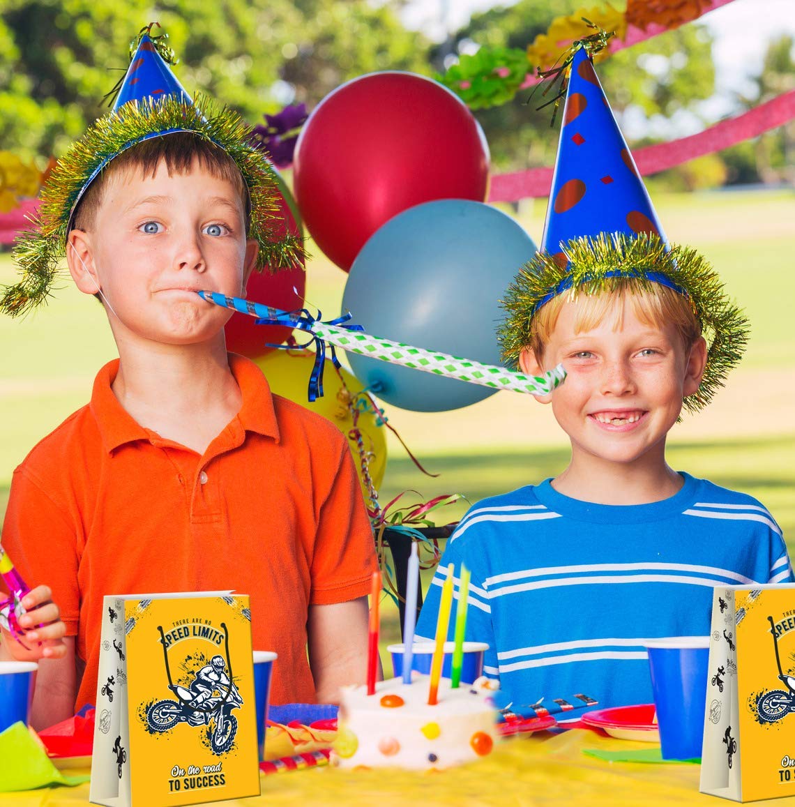 LARZN Premium Dirt Bike Party Favor Bags - 12 Pack Race Themed Goodie Bags for Kids Birthday, Motocross Decorations & Party Supplies - Perfect for Motorcycle Themed Celebrations, Birthday Favors and Race Day Events