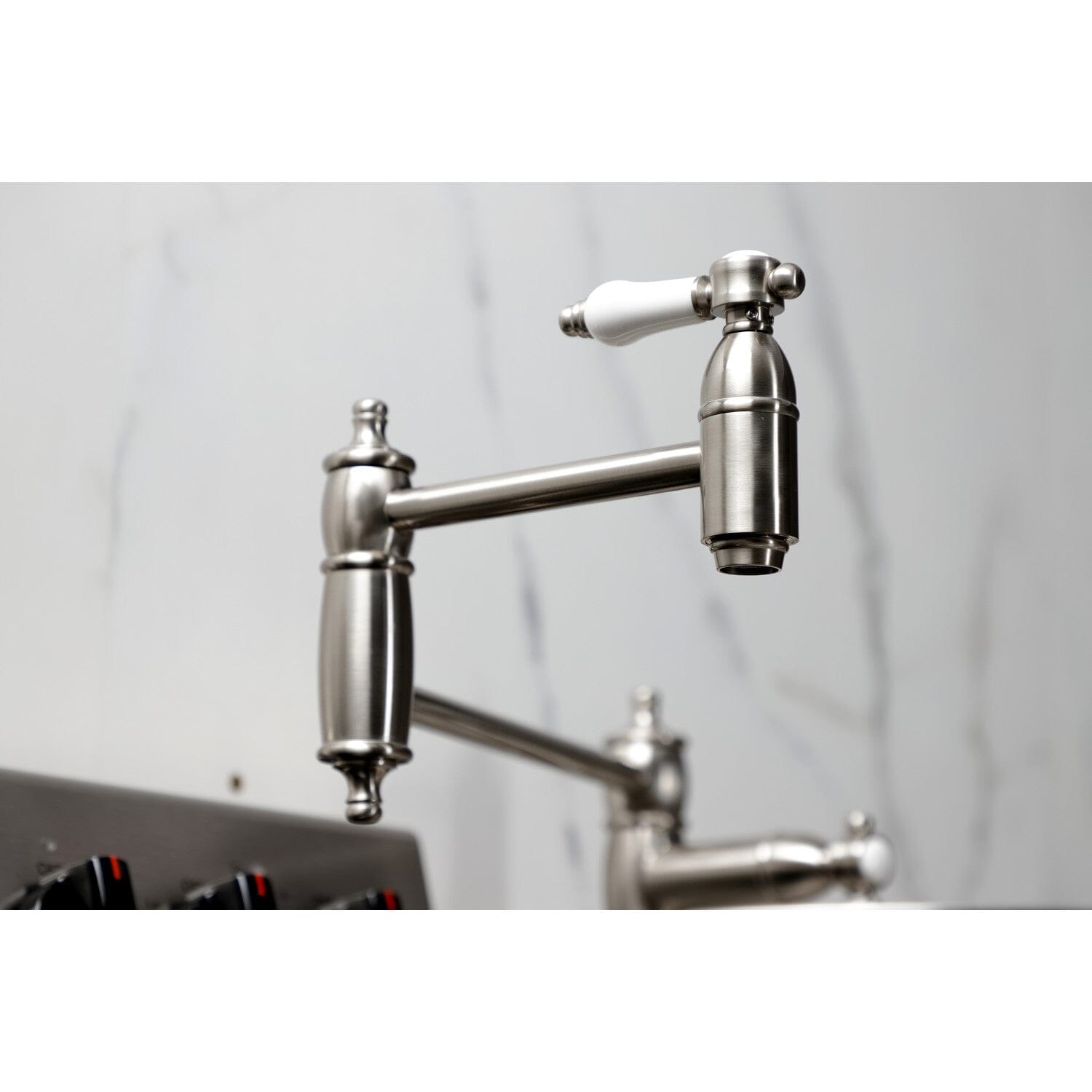 Bel Air Single Hole Deck Mount Pot Filler - Stainless Steel Kitchen Faucet for Stove & Cooktop - Perfect for Filling Large Pots & Pans While Cooking