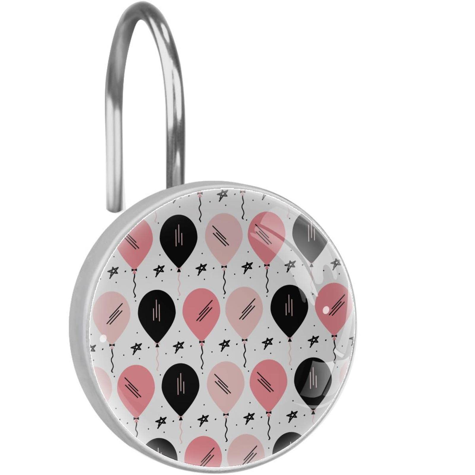 Pink & Black Balloon Pattern Decorative Shower Curtain Hooks - Elegant Bathroom Accessories for Home Decor & Gift Ideas