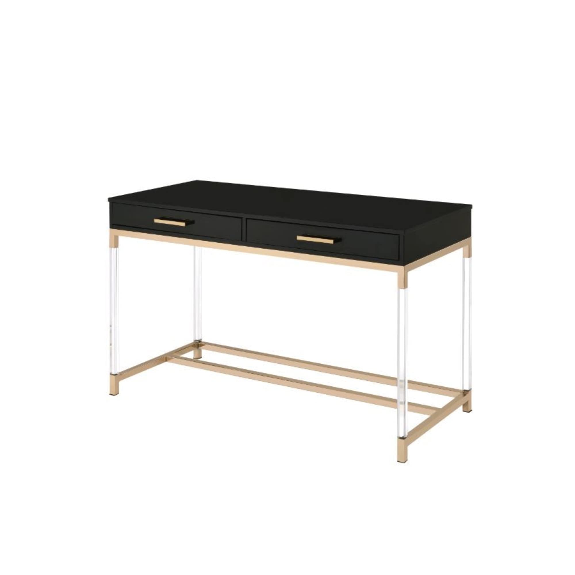 Ergonomic Writing Desk with Built-in USB Port - Modern Black & Gold Finish for Home Office, Study, and Workspace