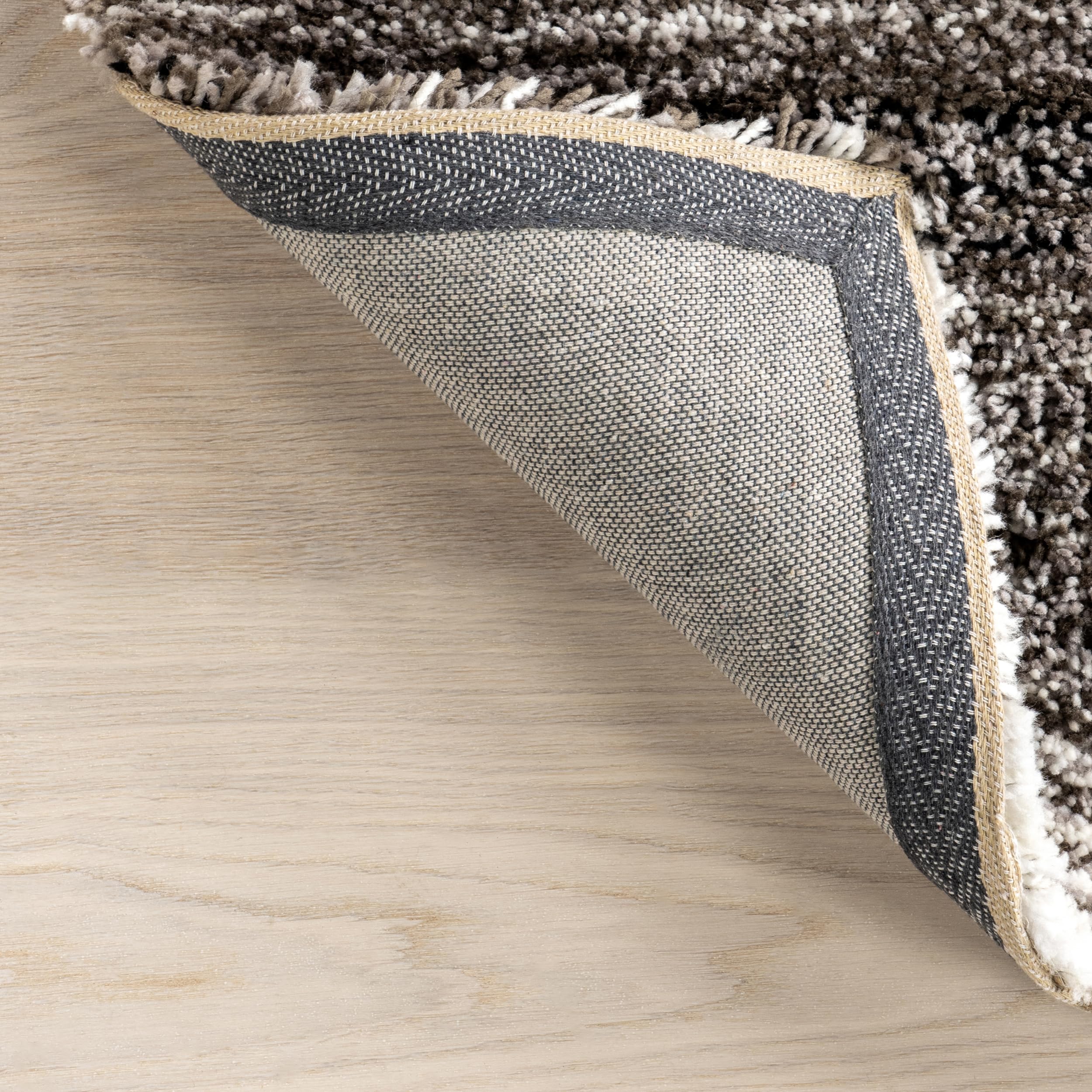 nuLOOM Drey Striped Shag Area Rug - 8' Round Soft Plush Rug in Casual Gray & Brown for Living Room, Bedroom, Dining Room, Nursery | Cozy Home Decor, Perfect for Family Gatherings & Relaxation