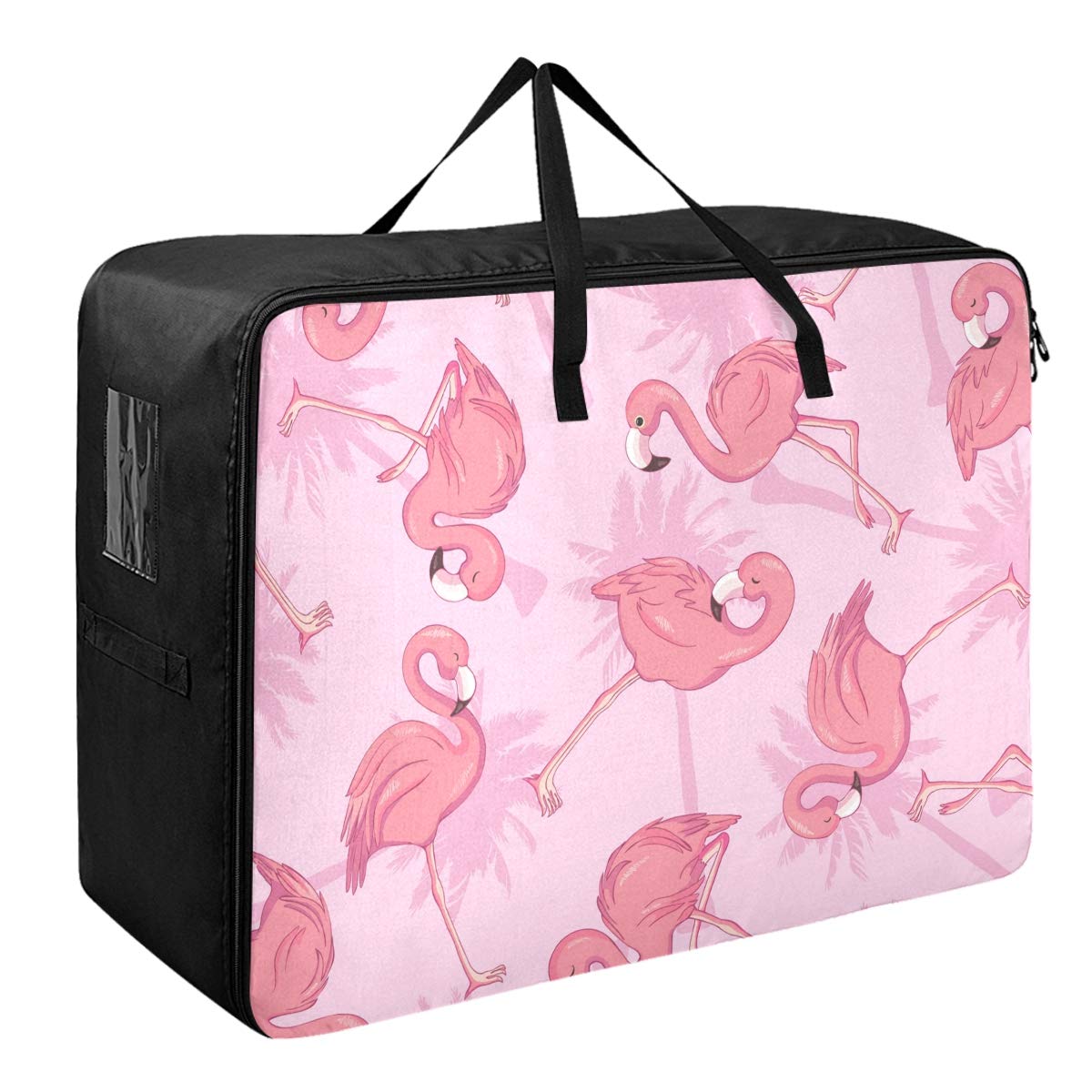 DOMIKING Under Bed Storage Bags with Zipper - Large 27.6x19.7x11 Inch Blanket & Clothes Organizer, Pink Flamingo Design | Perfect for Bedroom Closet, Seasonal Clothing Storage & Travel Packing