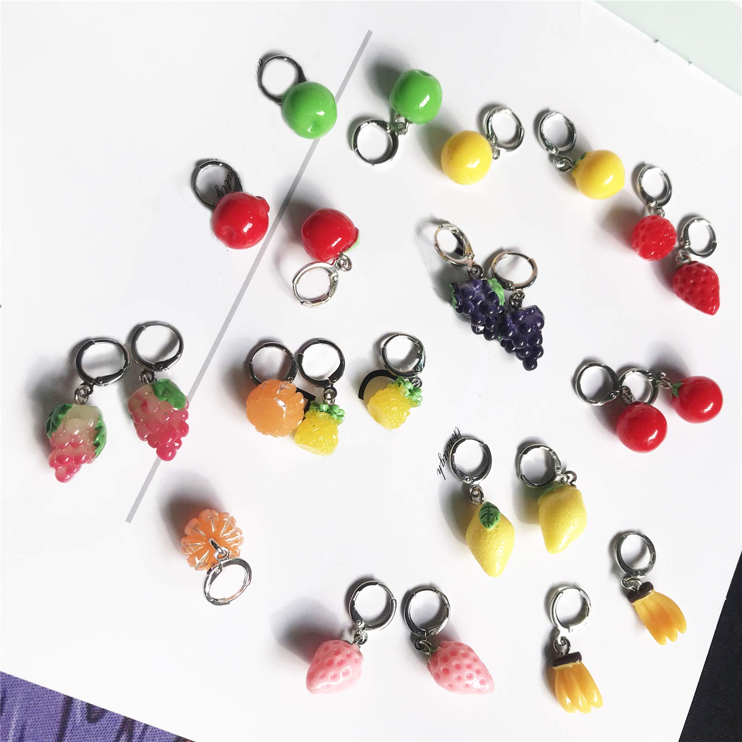 12 Pairs Creative Cute Fruit-Shaped Dangle Drop Earrings Set - Handmade Lemon Strawberry Hoop Earrings for Women & Girls - Perfect Jewelry Gifts for Parties, Weddings & Everyday Wear
