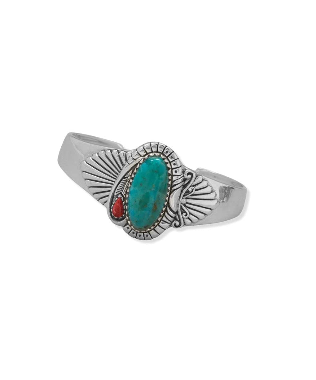 Reconstituted Turquoise and Red Jasper Bracelet - Sterling Silver Beaded Jewelry for Women - Boho Chic Accessory for Casual Wear & Gift Giving