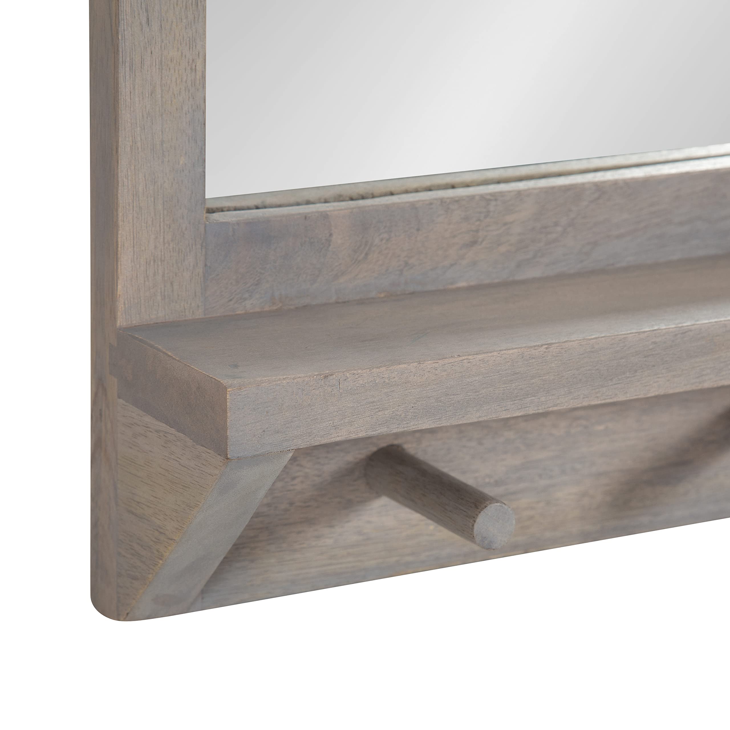 Kate and Laurel Andover Pub Mirror with Coat Hooks - 20x30 Inch White Decorative Wood Wall Mirror with 3 Hanging Pegs & Display Shelf - Perfect for Entryway, Living Room, or Bar Decor