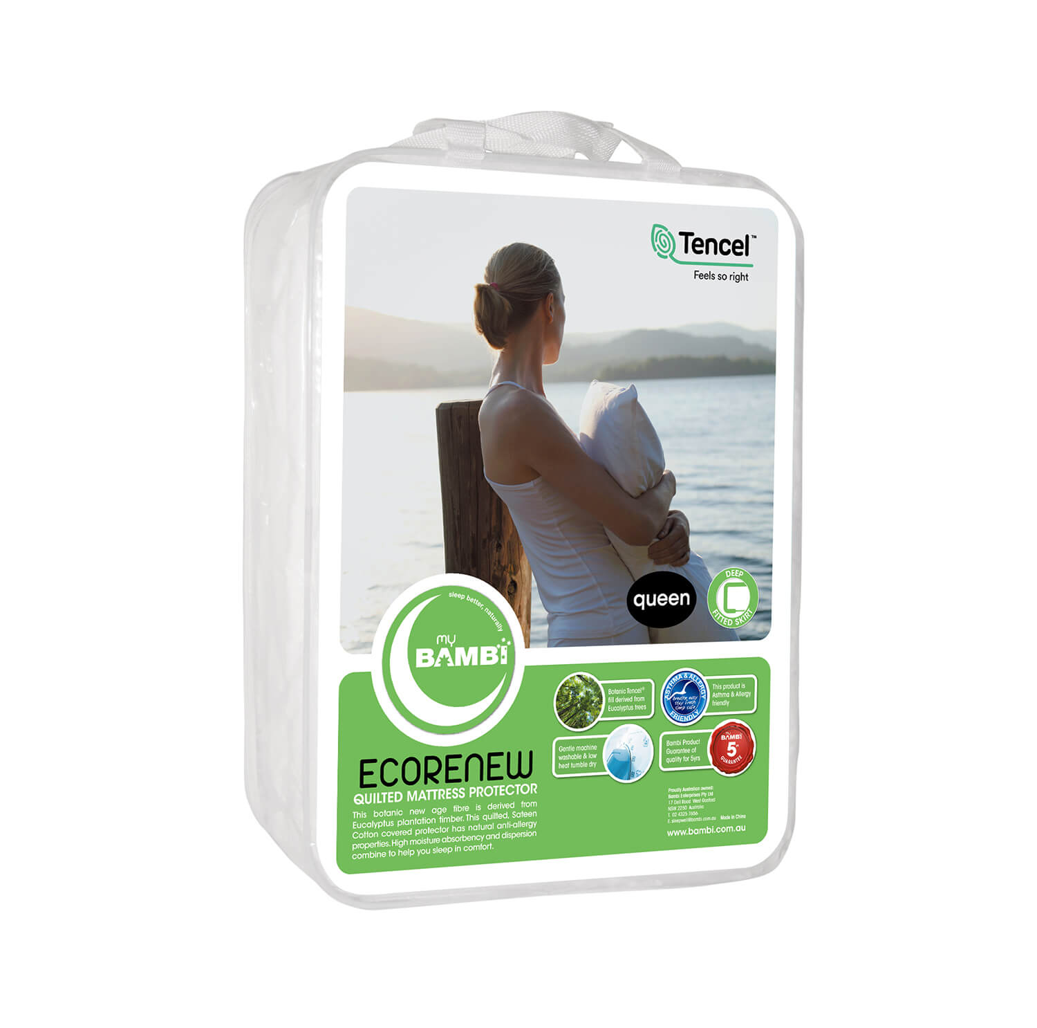 Ecorenew Tencel® Mattress Protector by Bambi - Waterproof, Hypoallergenic, Breathable Bed Cover for Allergies & Night Sweats - Perfect for Kids, Adults & Pet Owners