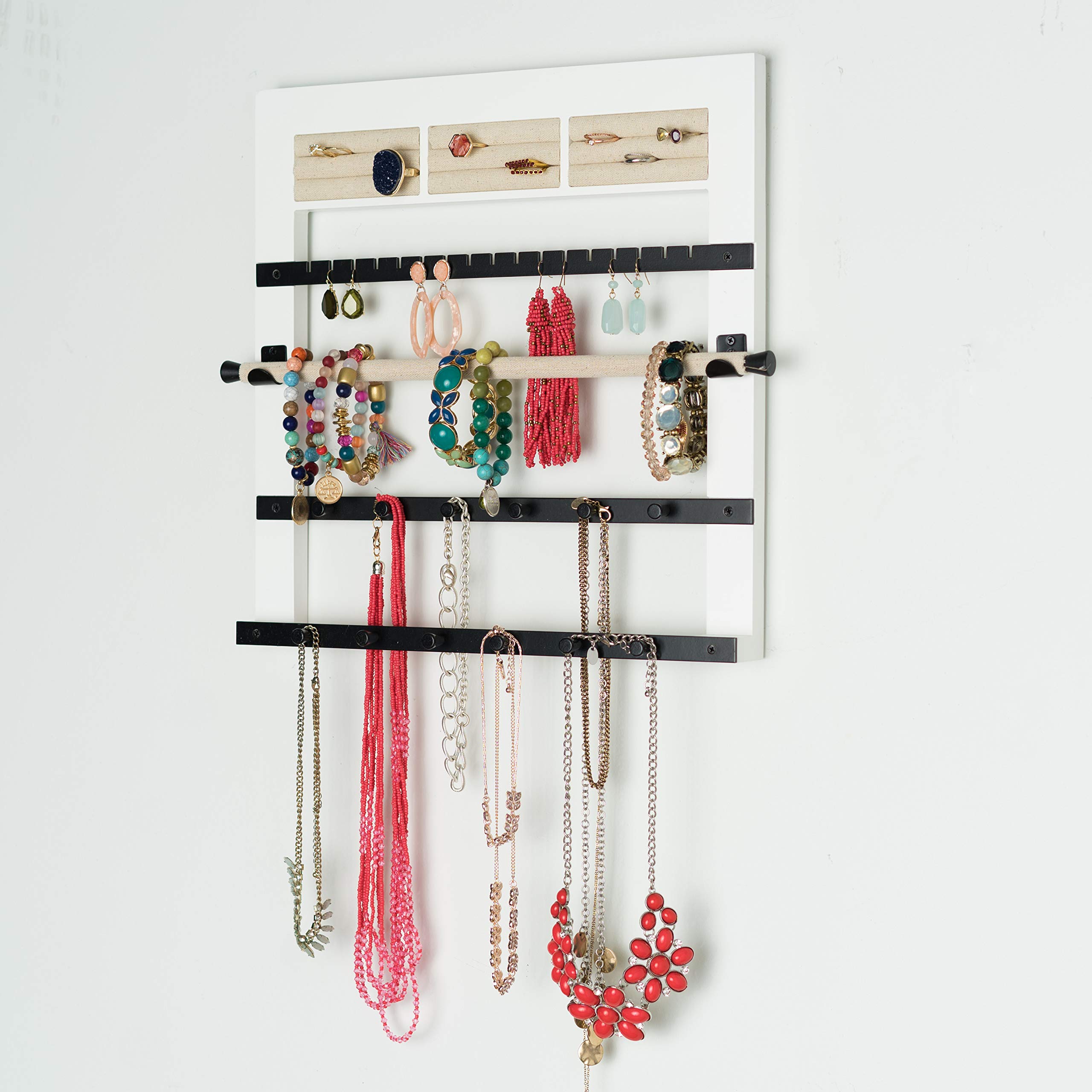 Alveare Home Tori Jewelry Organizer Stand - White Jewelry Display Holder for Necklaces, Rings & Bracelets - Perfect for Bedroom Dresser, Bathroom Counter & Vanity Table