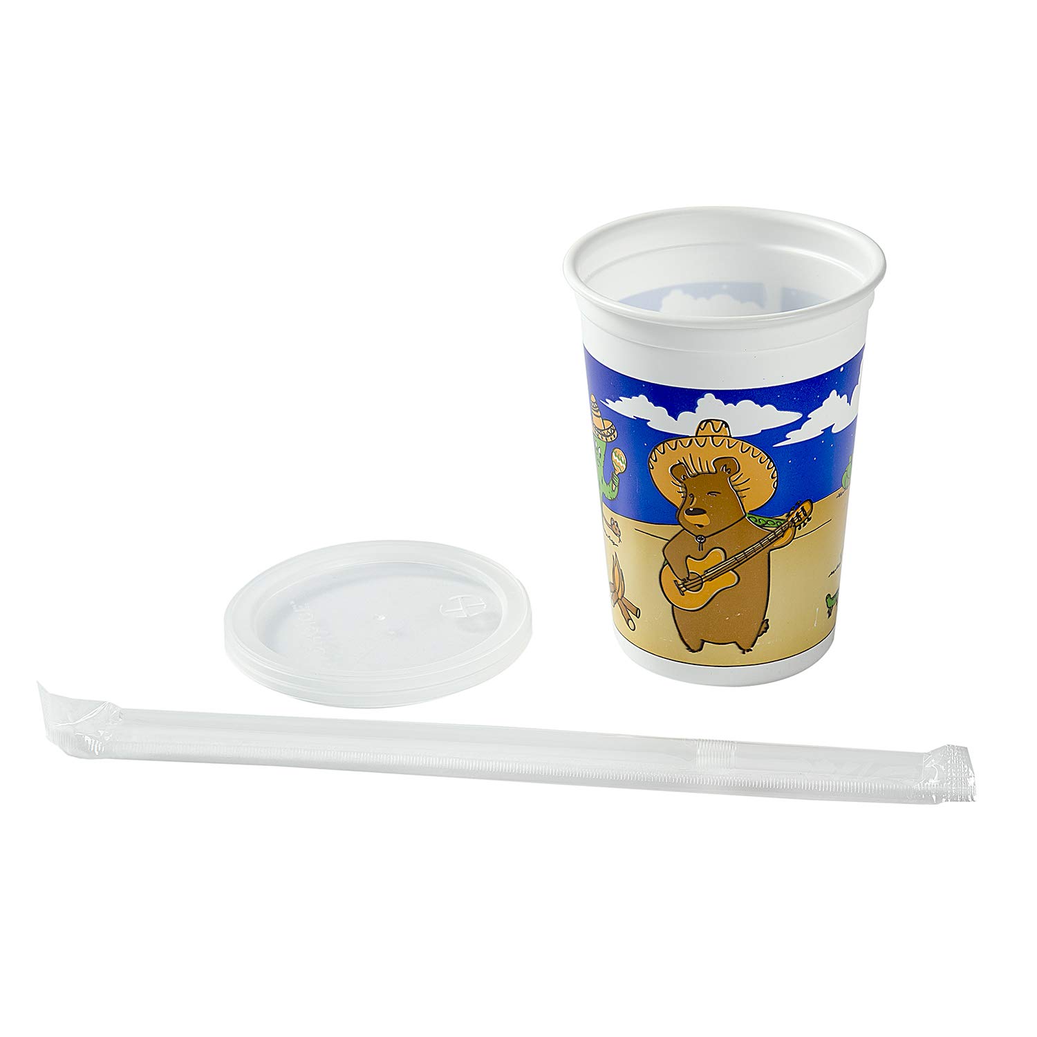 AmerCare 12oz Mexican Themed Insulated Plastic Cups with Lids & Straws - Bulk Pack of 250 - Perfect for Cinco de Mayo Parties, Mexican Restaurants & Summer Outdoor Events