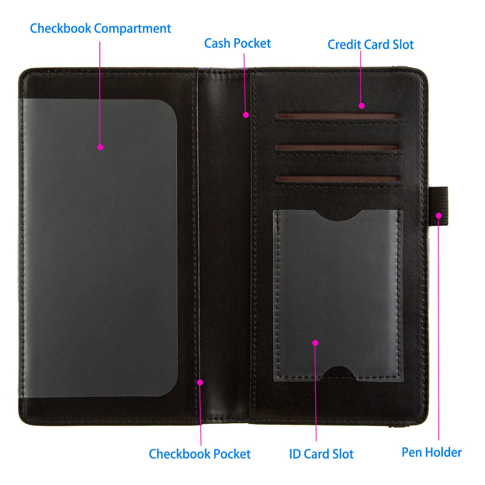 Premium Leather Checkbook Cover for Women & Men - RFID Blocking Checkbook Holder Wallet with Credit Card Slots - Floral Design for Duplicate Checks - Perfect for Office, Travel & Everyday Use