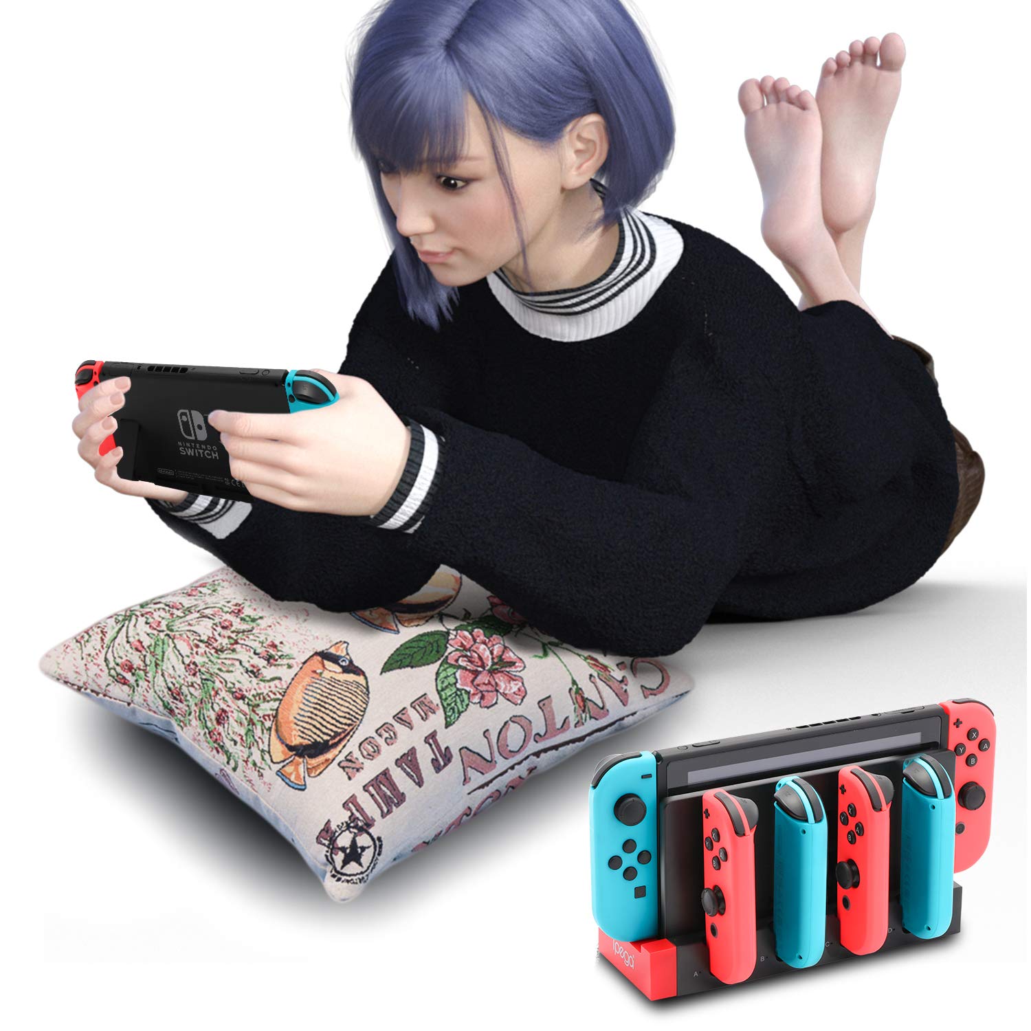 ECHZOVE Switch Controller Charger Dock Station for Nintendo Switch & Switch OLED - 4 Joy-Con Charging Slots with LED Indicators, 2 USB 2.0 Ports | Perfect for Multiplayer Gaming & Joy-Con Storage