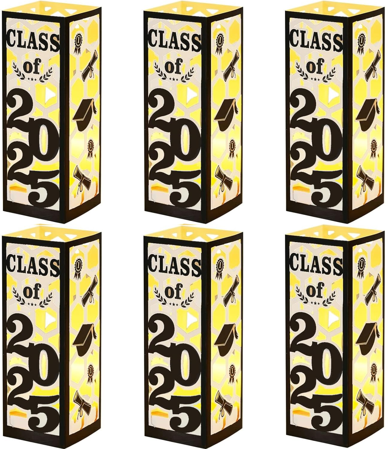 6 Pcs LED Graduation Lanterns - Class of 2025 Party Decor for College & High School - Black