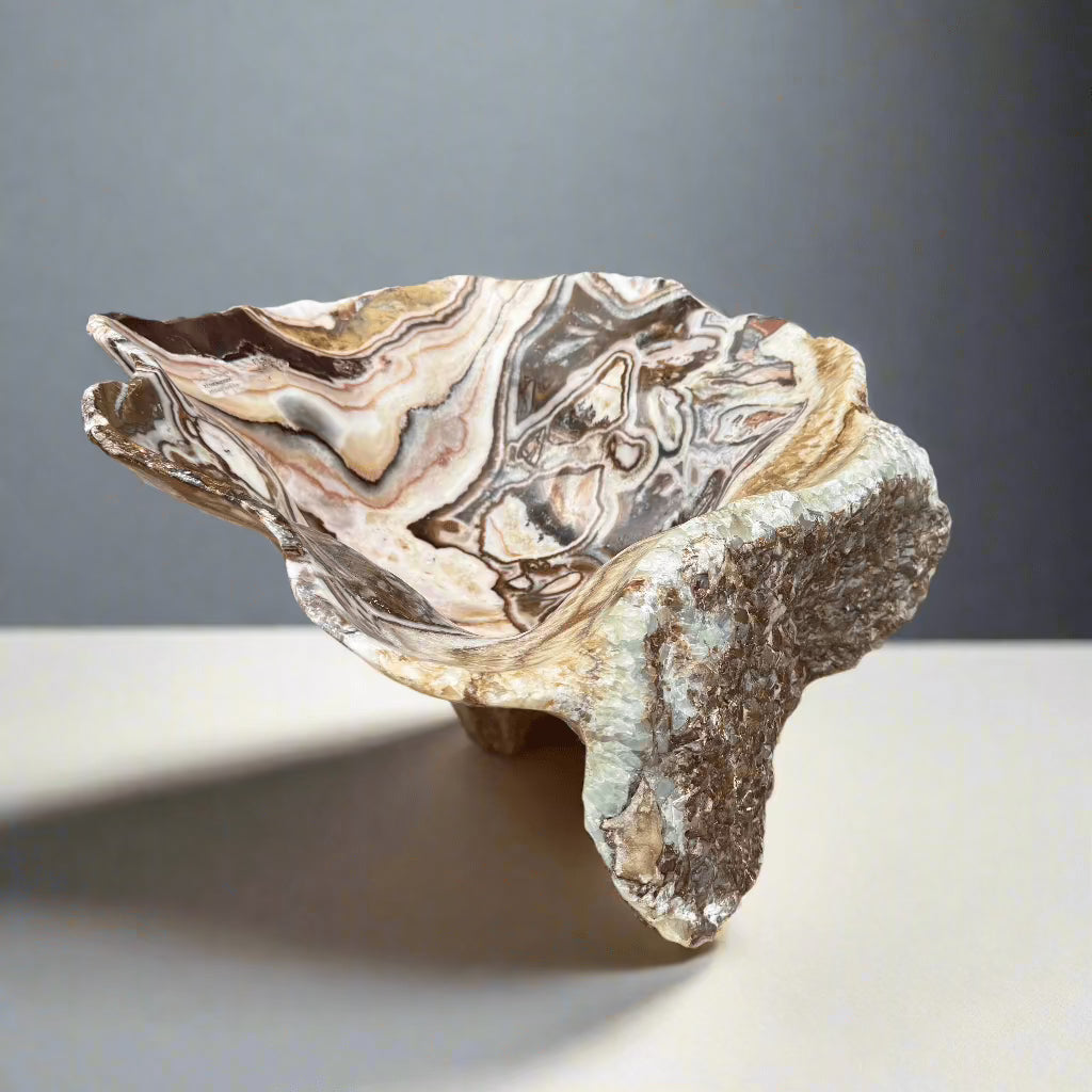 Exquisite Dragon Serpentine & Fluorite Freeform Bowl - Handcrafted Stone Art Piece for Home Decor, Meditation & Crystal Healing | Unique Gift Idea for Spiritual Practitioners