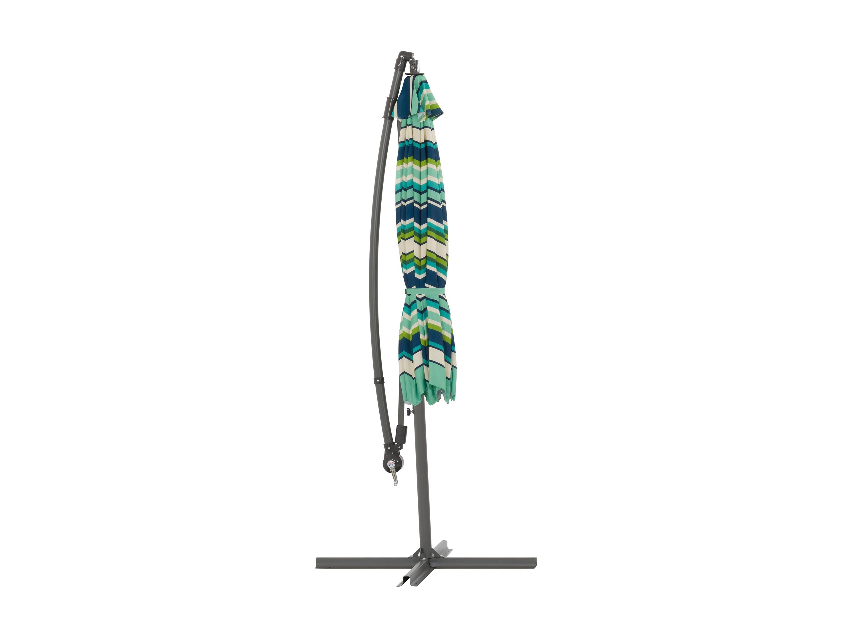 10ft Striped Offset Umbrella - Blue & Green Outdoor Patio Umbrella for Poolside, Garden, and Backyard Relaxation