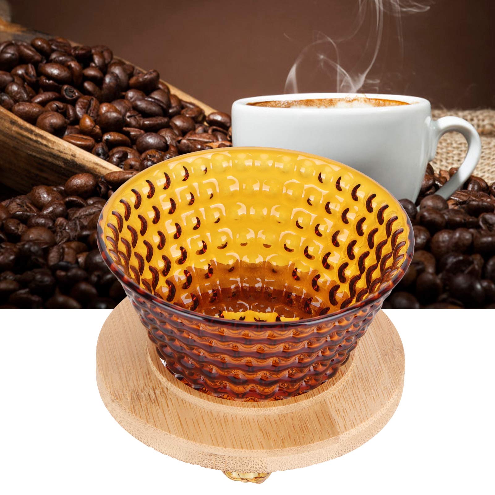 Pour Over Coffee Dripper - Reusable Glass Coffee Maker with Pot & Funnel - Brown & Blue Colors - Perfect for Home Brewing, Office Use & Camping Coffee