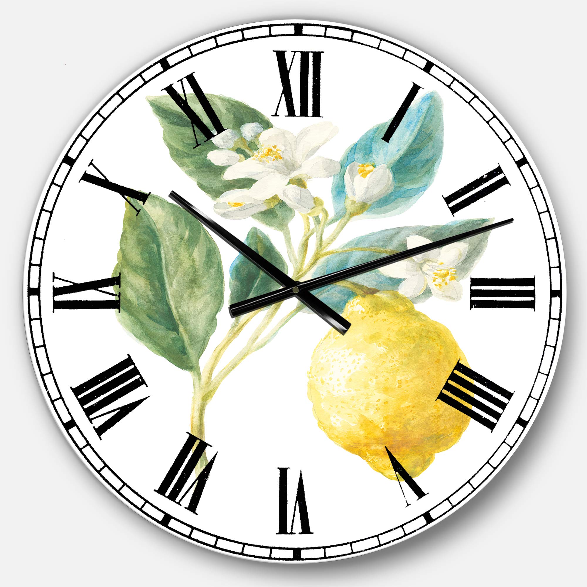 Designart Floursack Lemon I Farmhouse Wall Art - Round Metal Decorative Clock for Home, Living Room, Bedroom & Office | Rustic Kitchen Decor, Country Style Wall Décor