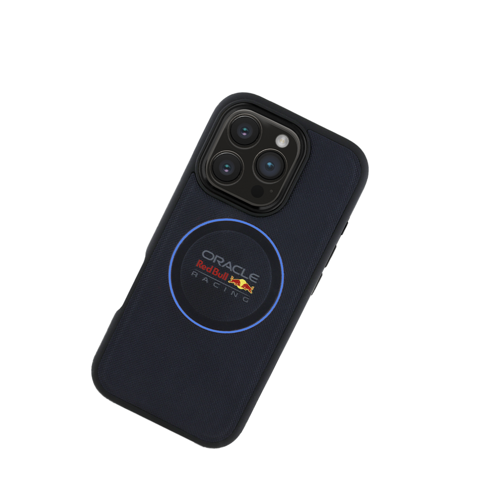 RedBull Racing MagSafe Compatible Navy Blue Leather iPhone 16 Pro Case with Magnetic Blue Ring - Perfect for Racing Fans & Daily Protection