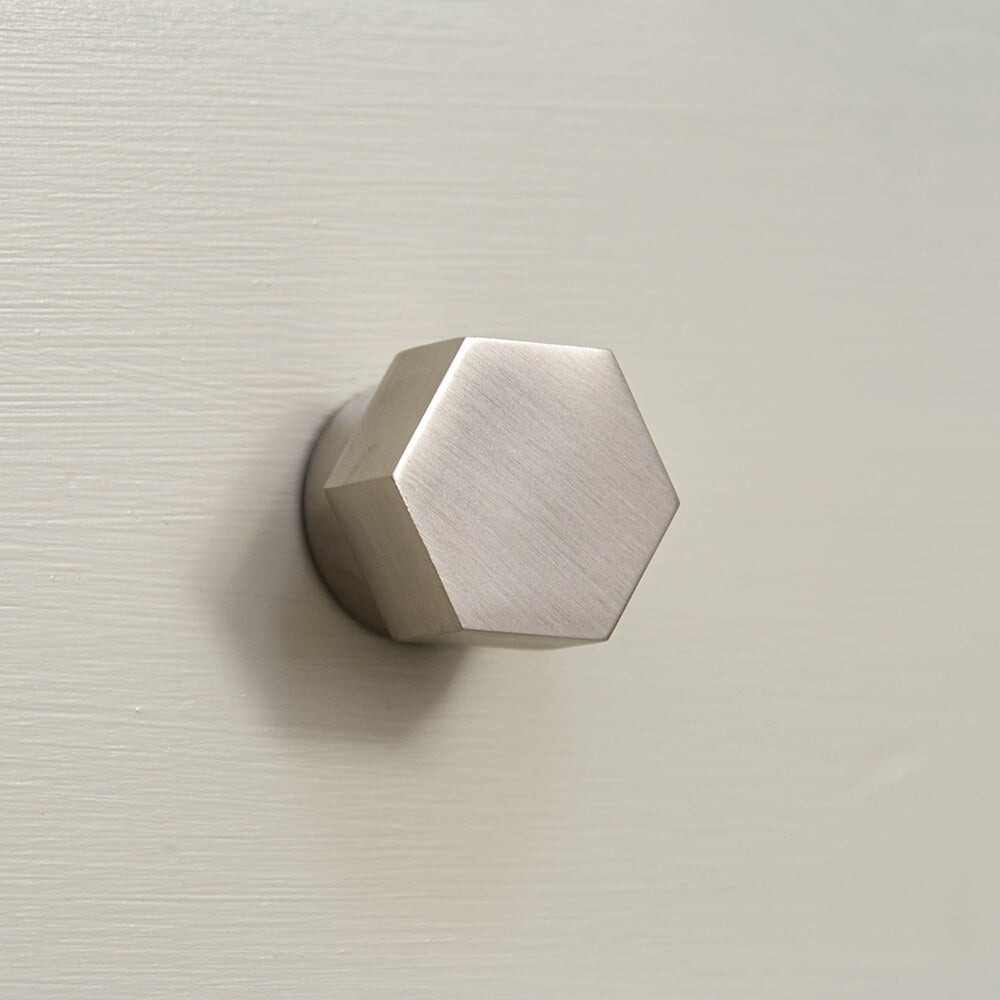 Satin Nickel Hex Cabinet Knob - Elegant Hardware for Kitchen Cabinets, Bathroom Vanities & Furniture - Perfect for Home Renovation & DIY Projects