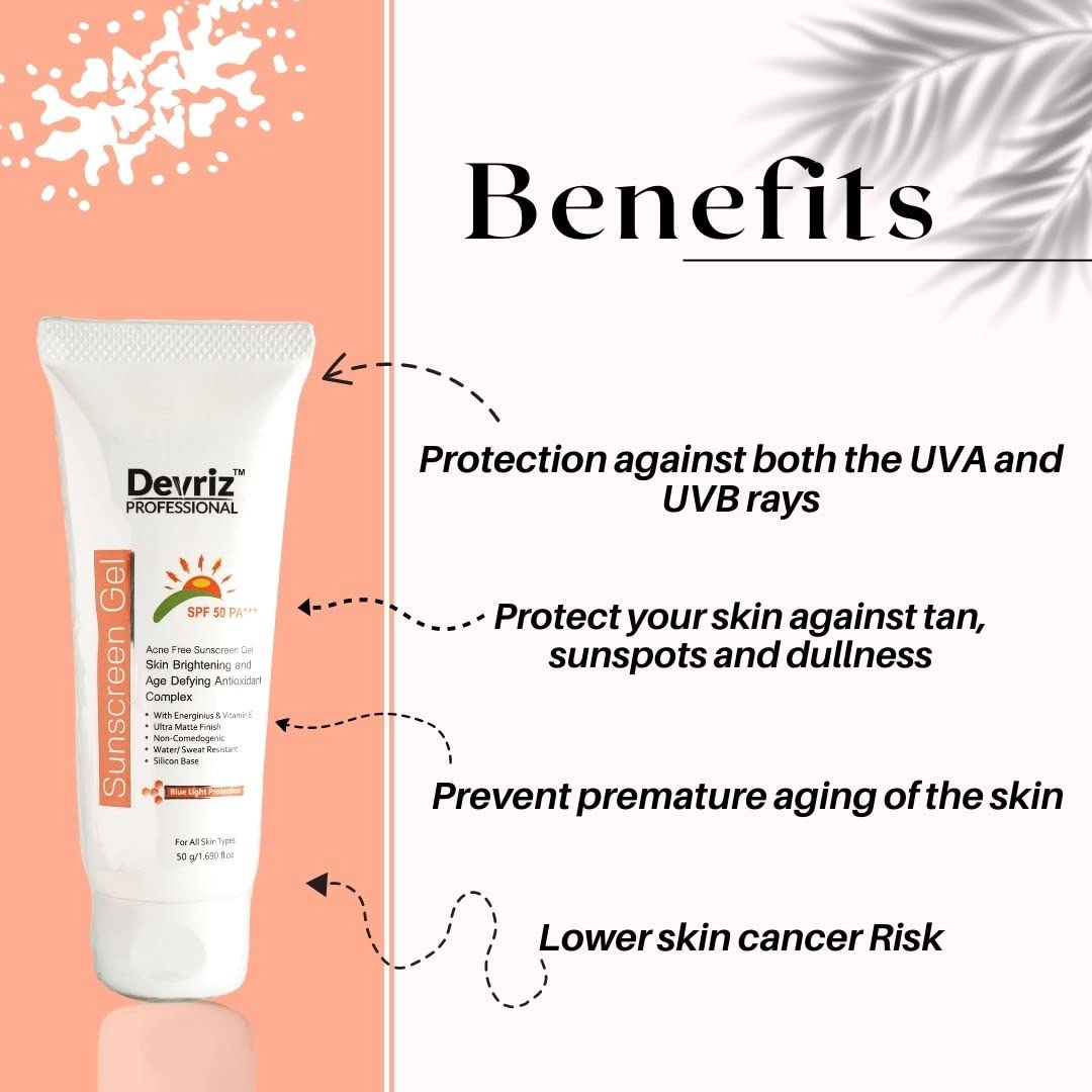 Devriz Skin Whitening & Deep Cleansing Facial Foam with Acne-Free Sunscreen Gel Combo Pack - Brightening Face Wash for All Skin Types | Daily Skincare Routine for Clear, Glowing Skin