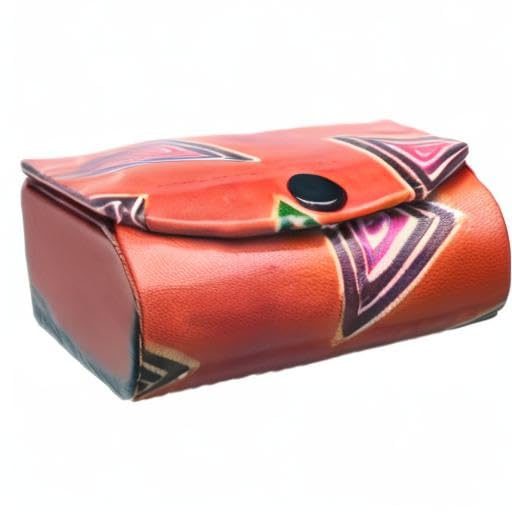 Premium Leather Lipstick Case with Mirror - Traditional Floral Design Jewelry Holder Box for 2 Lipsticks, Perfect for Handbags & Crossbody Bags (Orange) - Ideal Gift for Women, Travel & Daily Makeup Organization