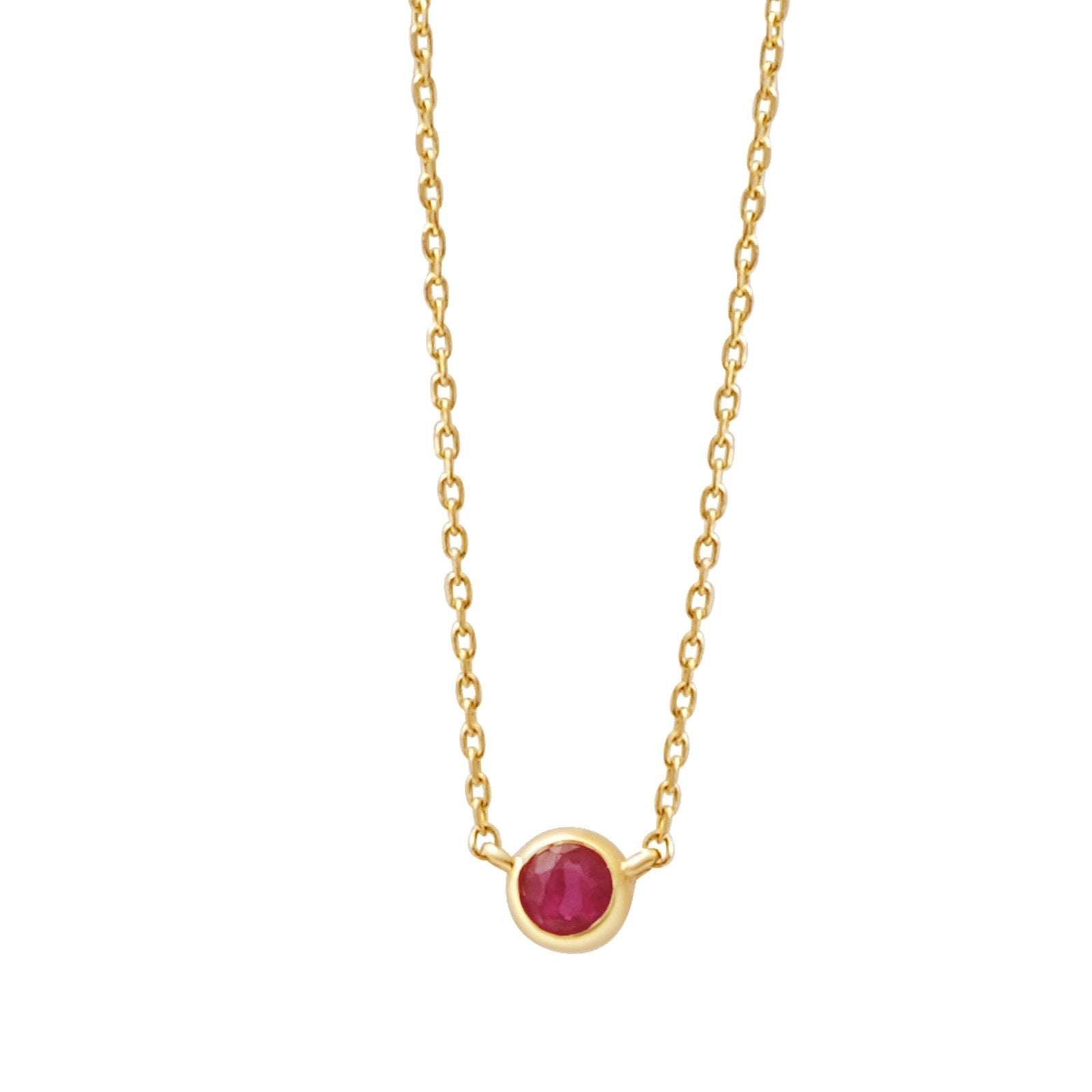 14k Solid Yellow Gold Ruby Station Necklace - Elegant Bezel Set Gemstone Jewelry for Women, Perfect for Gifts, Anniversaries, and Special Occasions