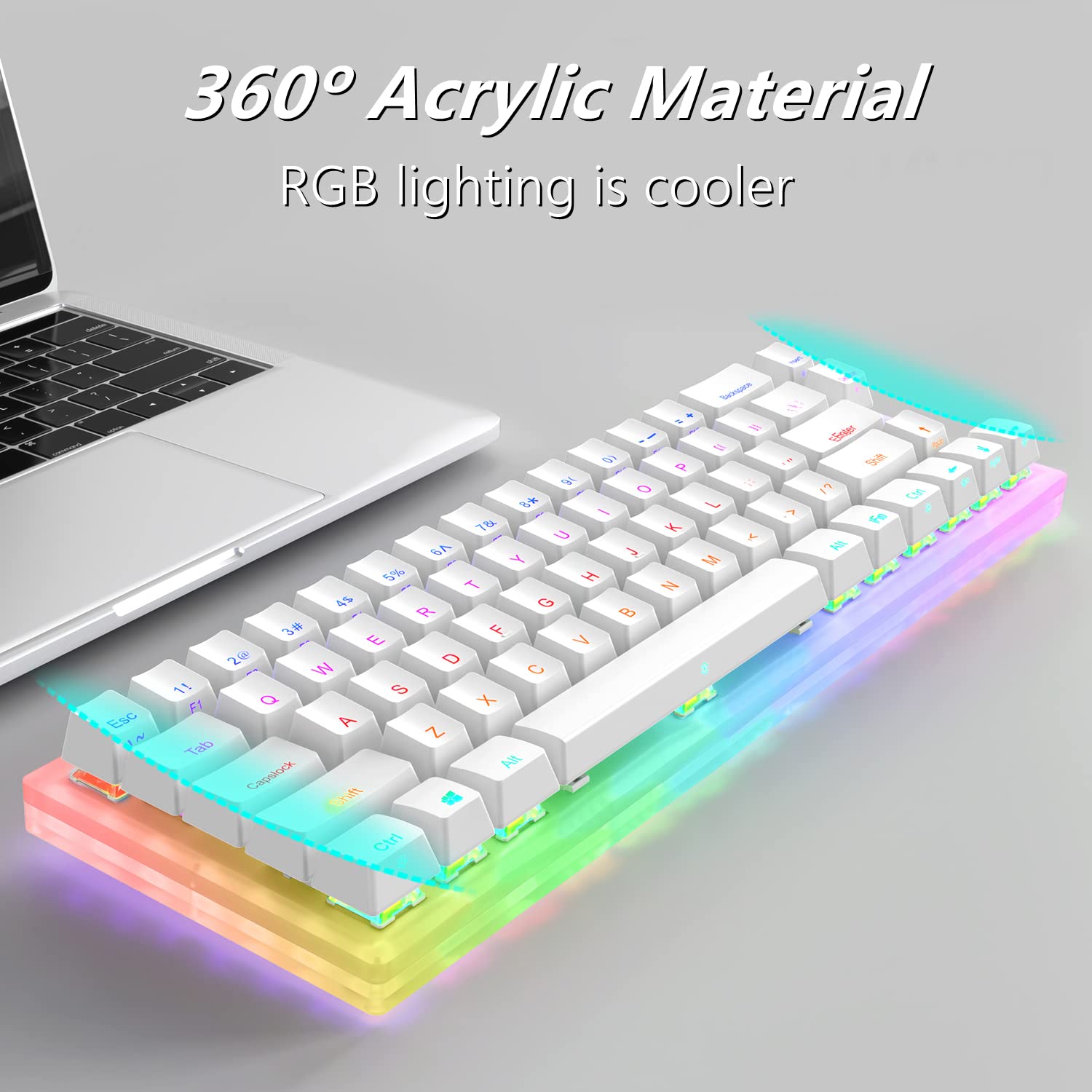 Womier K66 60% Hot Swappable RGB Mechanical Gaming Keyboard with Gateron Yellow Switches - Compact Wired Keyboard for PC, PS4, Xbox - Perfect for Gaming, Typing & Office Work (White)
