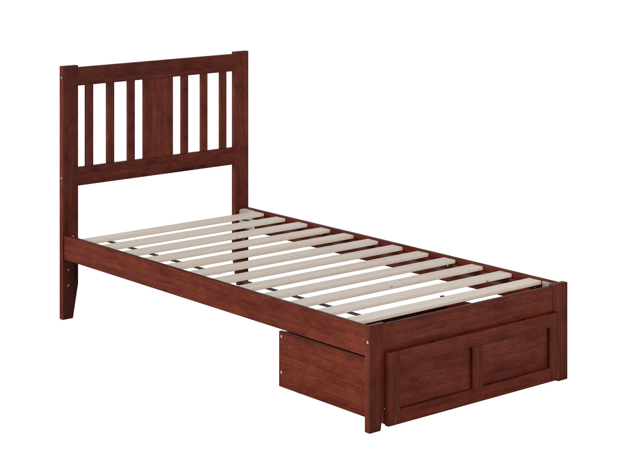 AFI Tahoe Twin Size Platform Bed Frame with Foot Drawer & USB Charging Station - Solid Walnut Wood - Space Saving Storage Solution for Small Bedrooms & Dorm Rooms