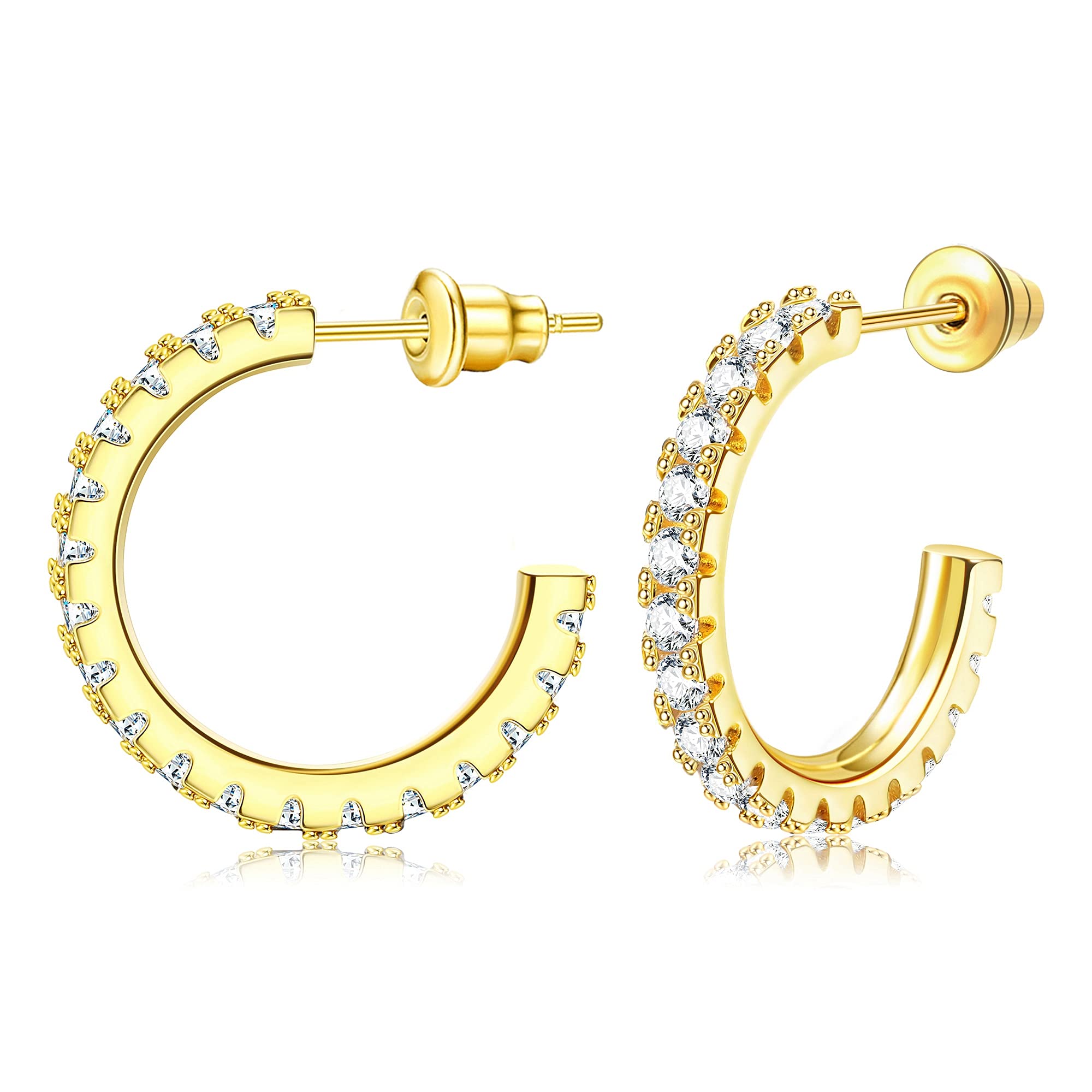 18K Gold Plated Cubic Zirconia Half Hoop Earrings for Women - 15MM, 30MM, 50MM Lightweight Open Hoops | Elegant Everyday Jewelry, Perfect for Office, Date Night & Special Occasions
