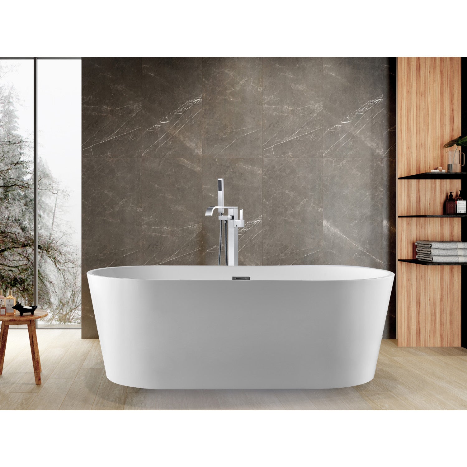 Aqua Eden 59-Inch Freestanding Acrylic Oval Bathtub - Double Ended Soaking Tub with Drain, Glossy White Finish | Perfect for Master Bathroom, Spa Retreat & Luxury Home Renovation