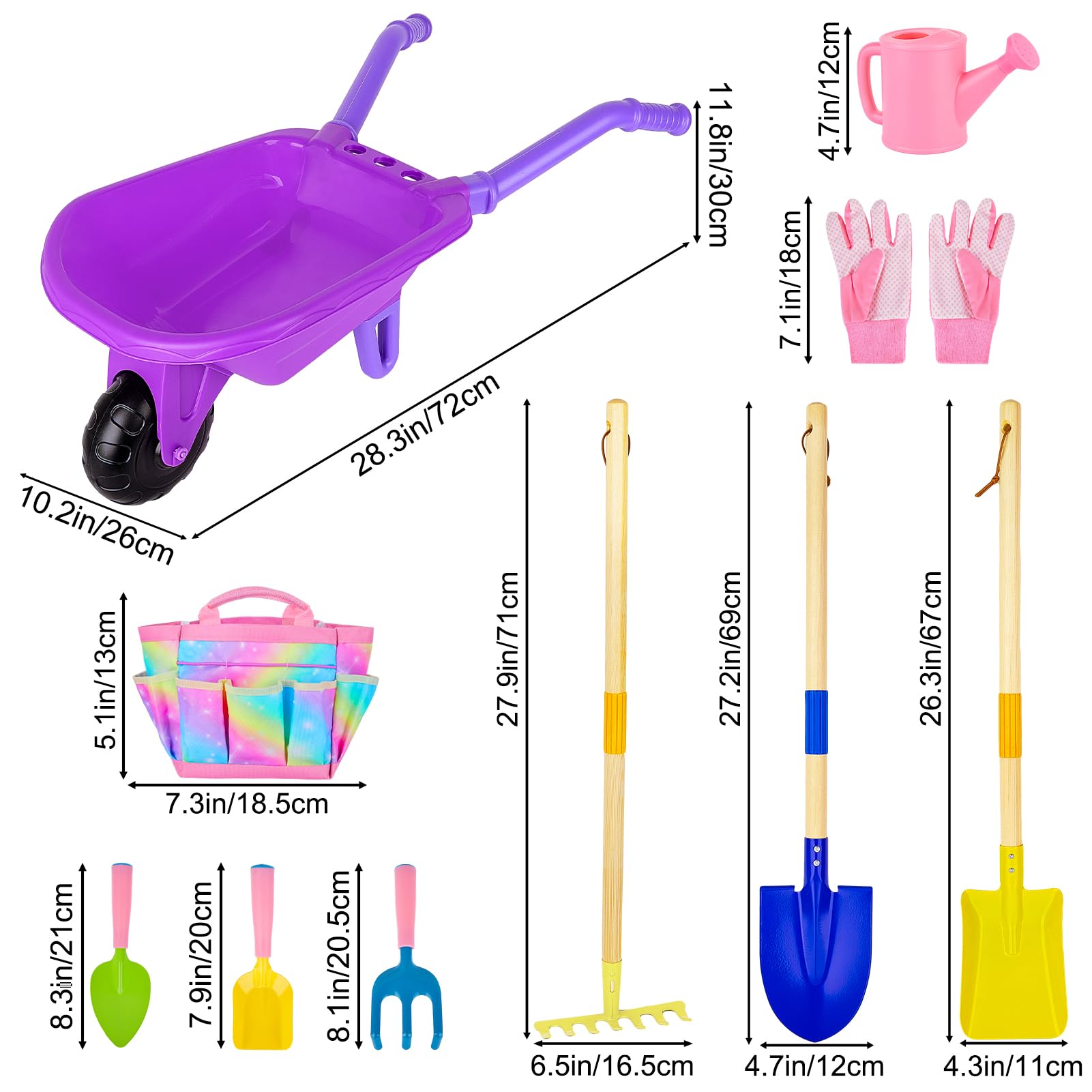 **Kids Gardening Tools Set - Outdoor Pretend Play Toys with Wheelbarrow, Shovels, Rakes, Watering Can, Gloves & Tote Bag - Educational DIY Sticker for Toddlers, Boys & Girls - Perfect for Beach, Sandbox & Garden Play**