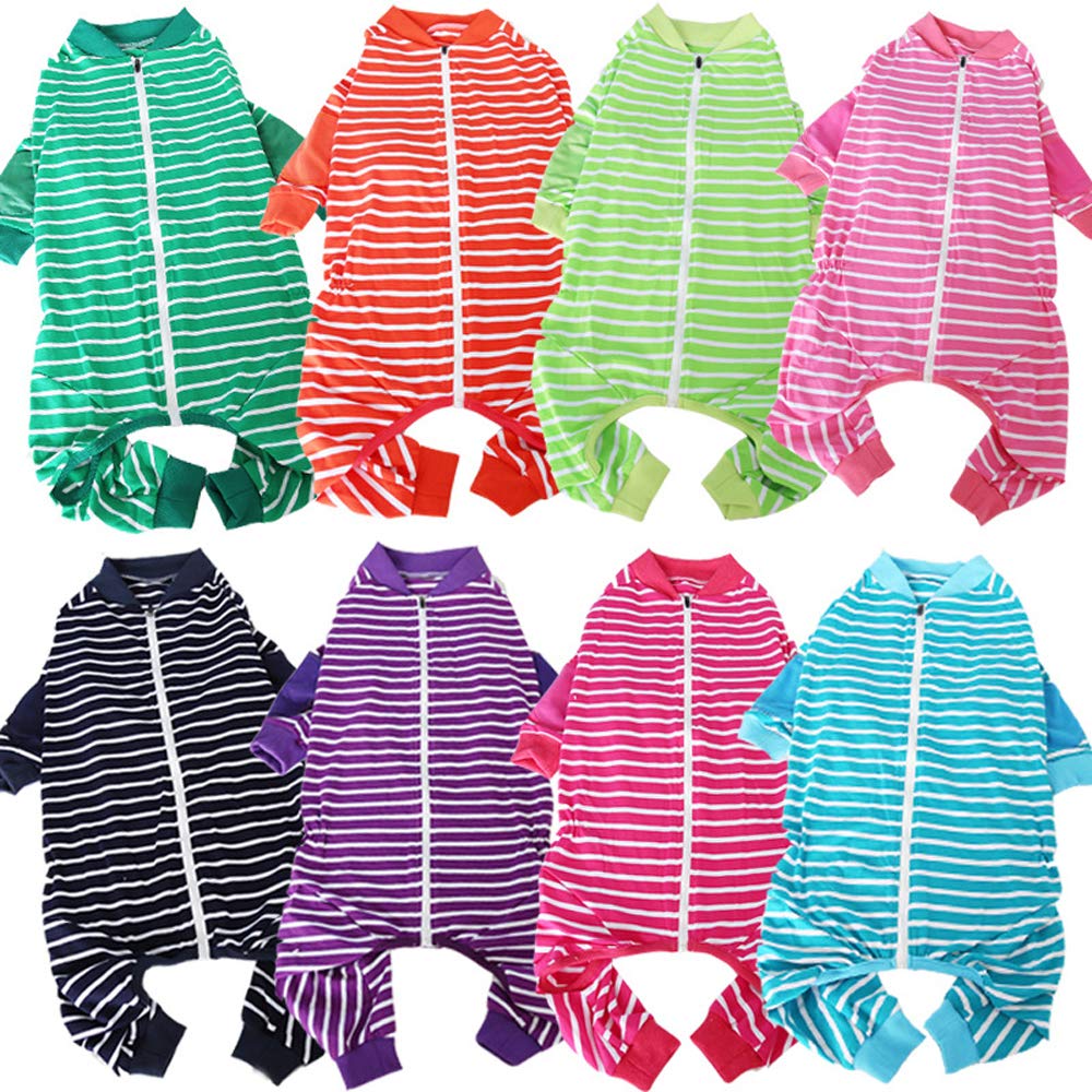 Large Dog Striped Jumpsuit - 4-Legged Cotton Pajamas with Zipper for XL Dogs (Size 9, Pink) | Warm Pet Clothes for Winter, Halloween Costume & Indoor Lounging