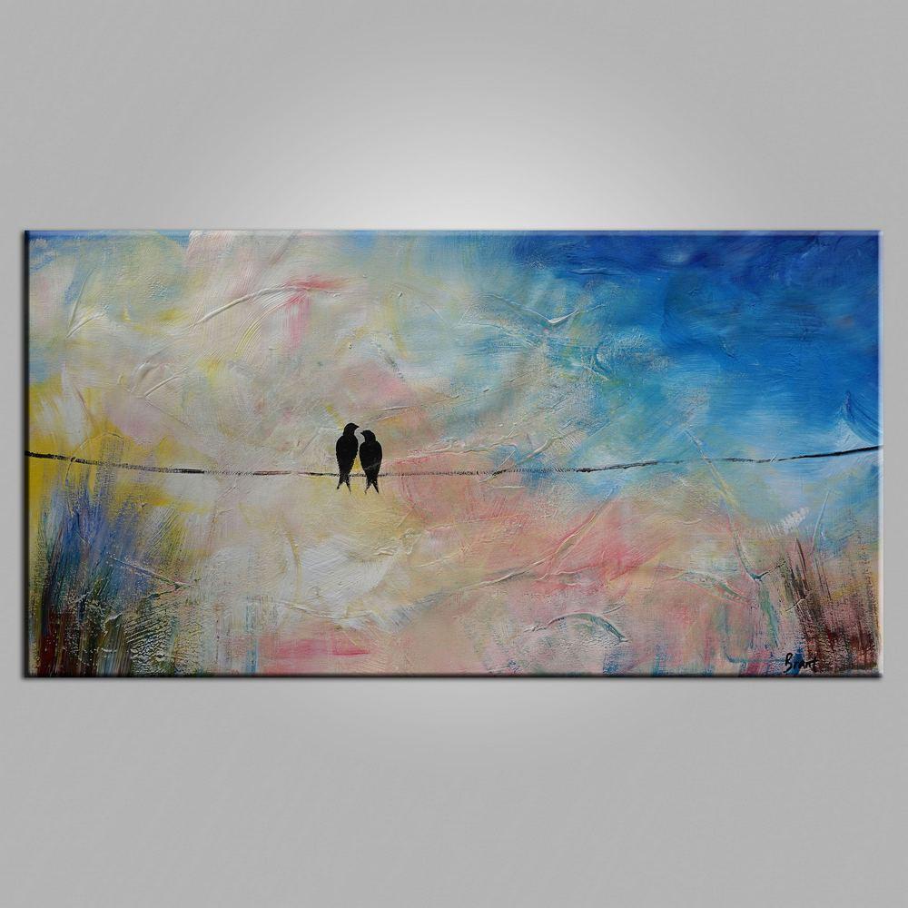 Abstract Love Birds Painting - Modern Contemporary Artwork for Sale | Buy Handmade Canvas Art for Living Room & Bedroom Decor
