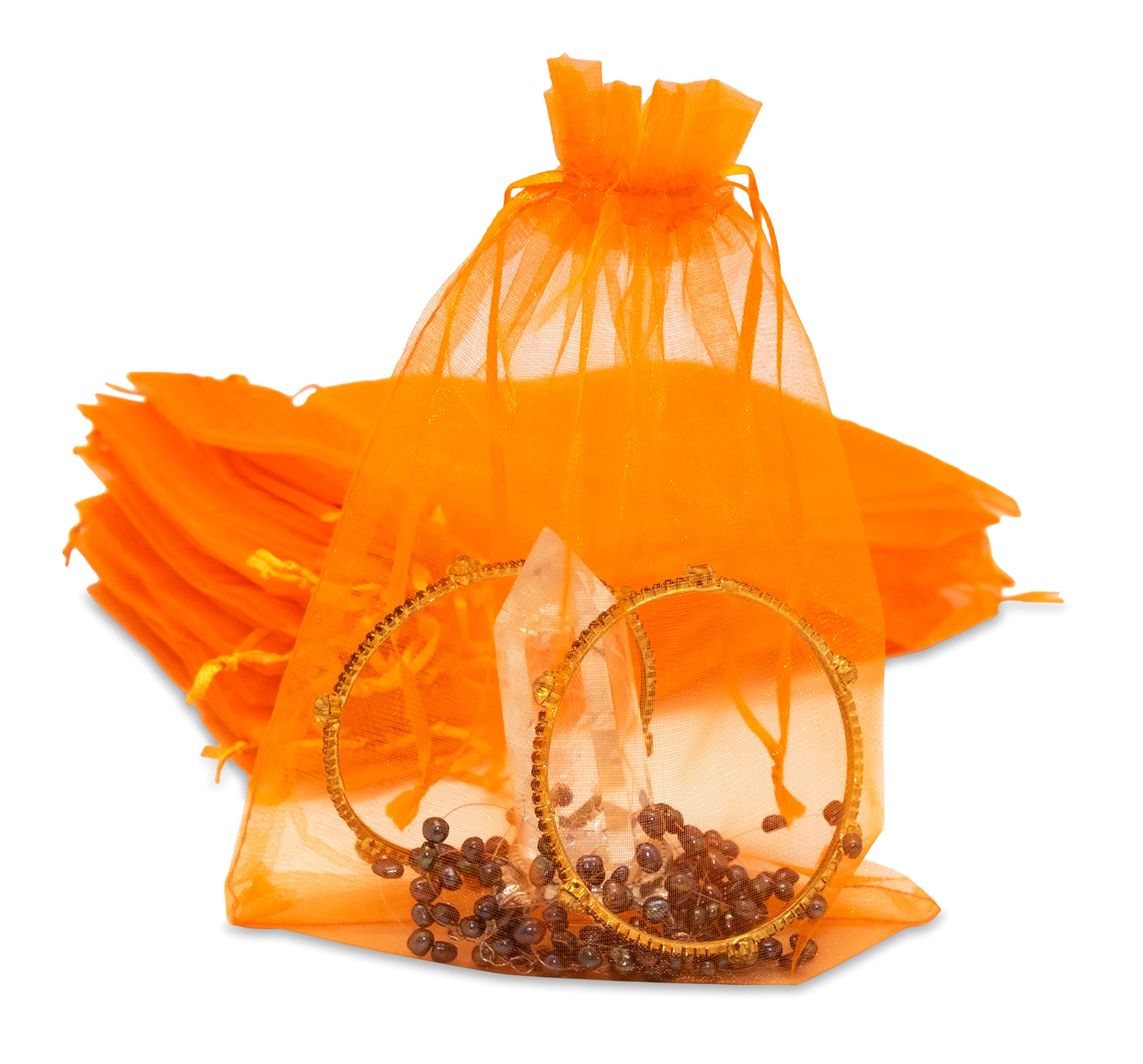 6x8 Orange Sheer Organza Gift Bags 100-Pack with Drawstring - Jewelry Bags, Candy Bags, Wedding Favors, Party Treat Bags - Perfect for Birthdays, Baby Showers & Bridal Events