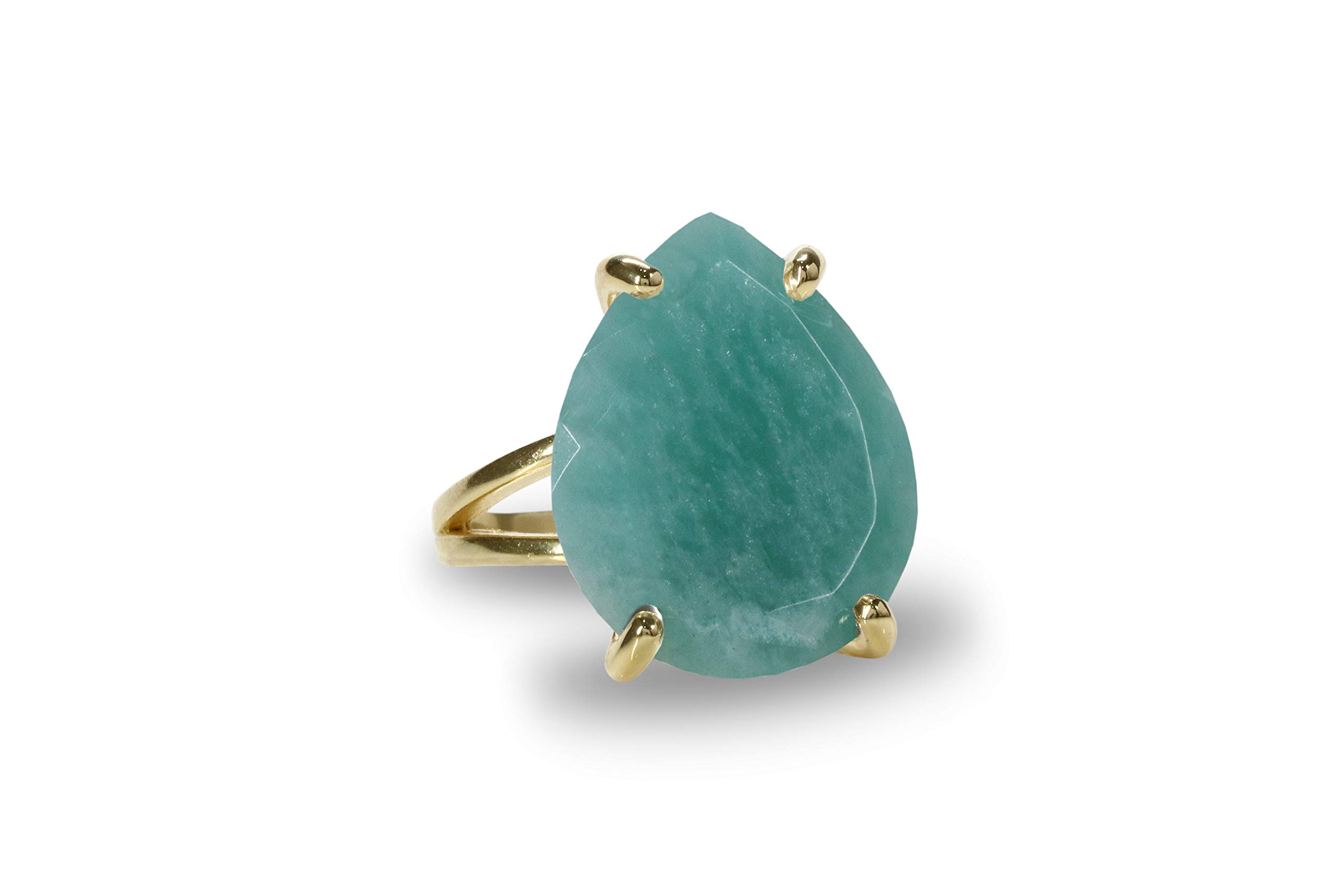 14K Rose Gold Amazonite Stone Ring for Women - Elegant Pear Cut Wedding, Engagement & Cocktail Ring - Gift Ready with Fancy Box - Perfect for Bridal Jewelry, Anniversary Gifts & Special Occasions