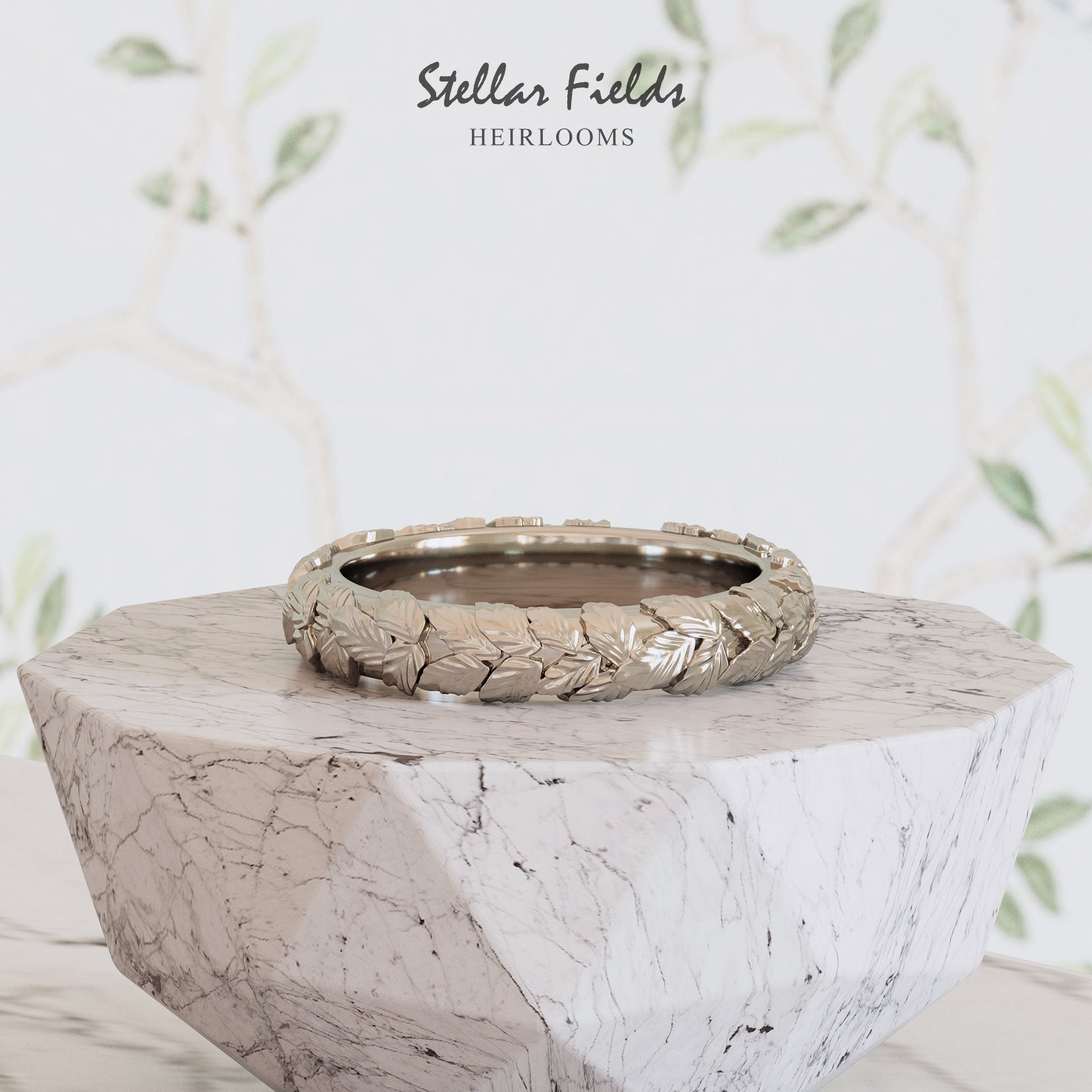 Organic Leaf Wedding Ring Dome Profile - Avril Ring | Elegant Nature-Inspired Engagement & Wedding Band for Women | Perfect for Outdoor & Boho Weddings