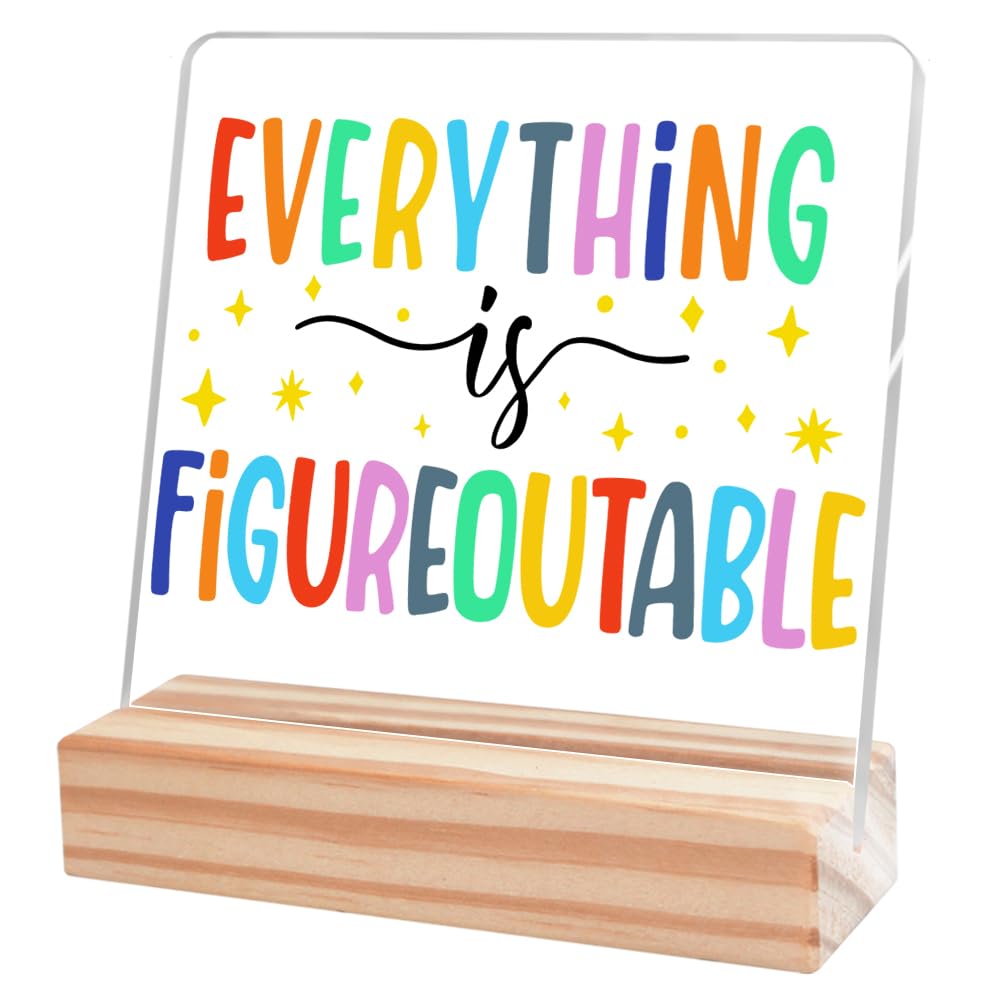 Everything is Figureoutable Motivational Acrylic Desk Plaque - Inspirational Office Decor for Women, Coworkers & Professionals - Perfect for Workstations, Home Offices & Corporate Gifts