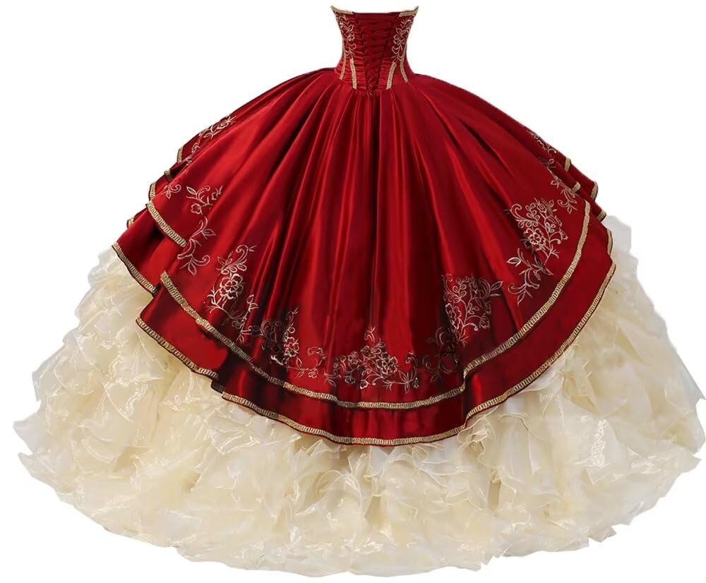 Elegant Off-Shoulder Ball Gown Quinceañera Dress with Embroidery & Ruffles - Perfect for Weddings, Prom, Sweet 16 & Formal Events