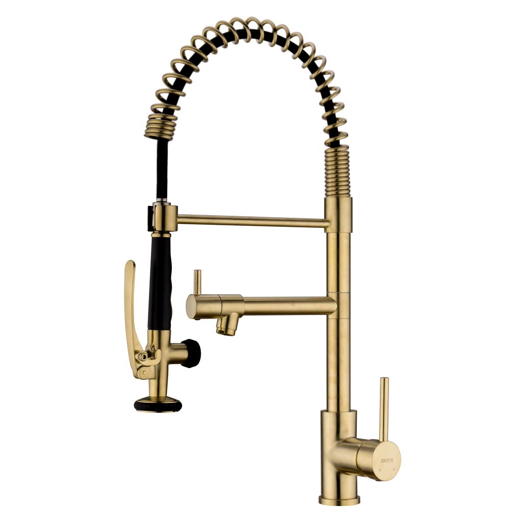 EKRTE Brushed Gold Commercial Style Kitchen Faucet with Pull Down Sprayer, Spot Free Single Handle Sink Faucet for Modern Kitchens and Restaurants