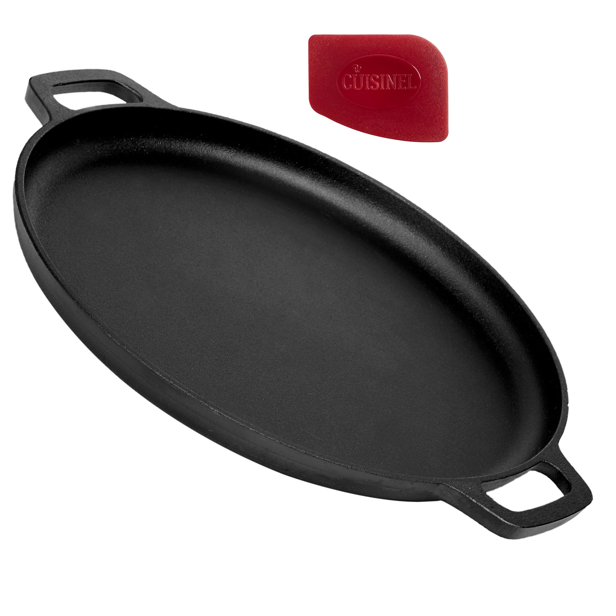 Cuisinel 13.5 Inch Pre-Seasoned Cast Iron Pizza Pan - Natural Finish, Superior Heat Retention for Perfect Baking - Oven, Stove, Grill & Campfire - Ideal for Homemade Pizza, Bread, Cookies & Outdoor Cooking