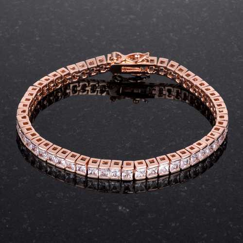 9.7 Carat Princess Cut Cubic Zirconia Rose Gold Plated Bracelet for Women - Elegant Jewelry Gift for Anniversary, Wedding & Special Occasions