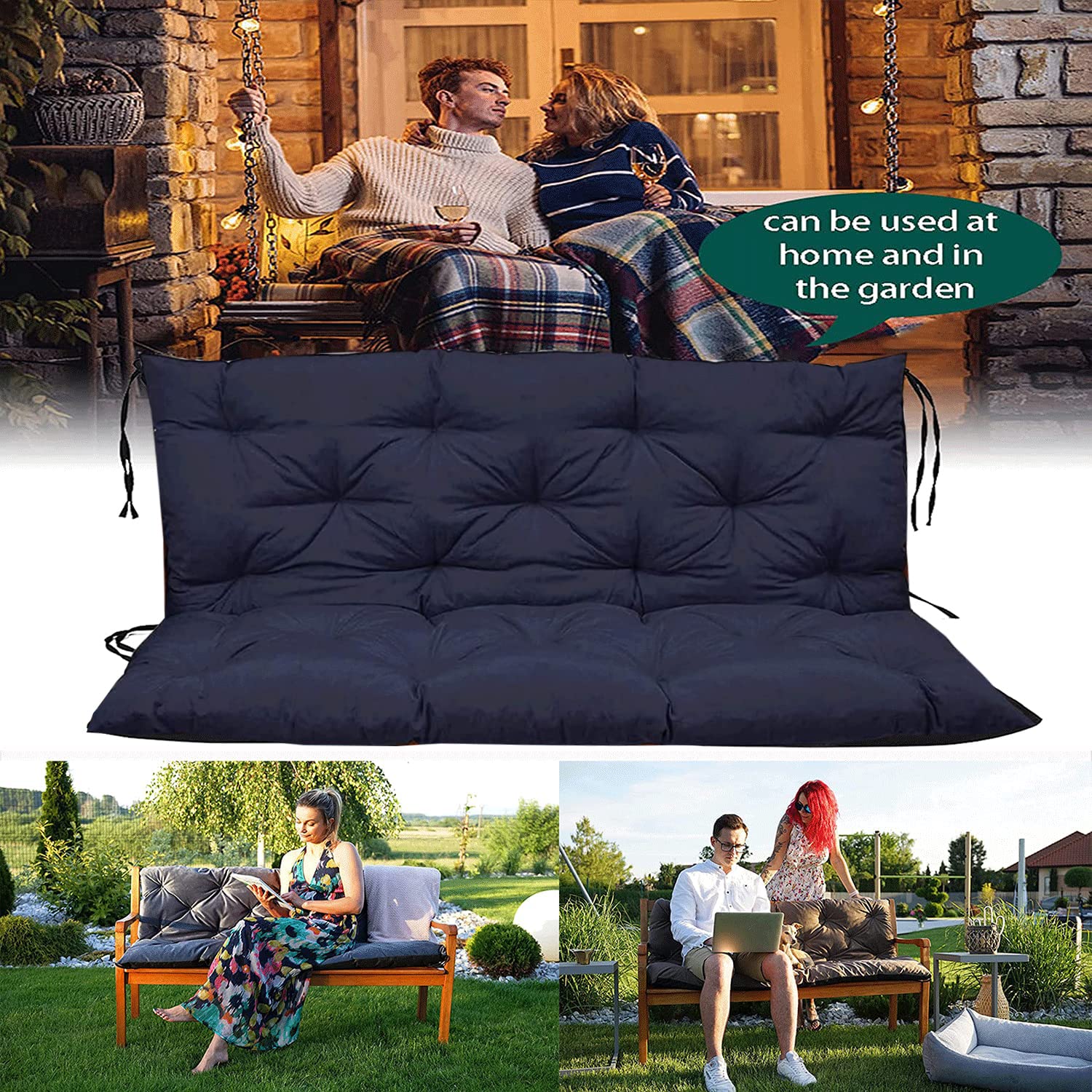 **Replacement Swing Chair Cushion – Soft Waterproof Garden Bench Cushion with Backrest & Non-Slip Ties – 40x59 Inch Dark Grey – Perfect for Porch, Patio & Outdoor Relaxation**