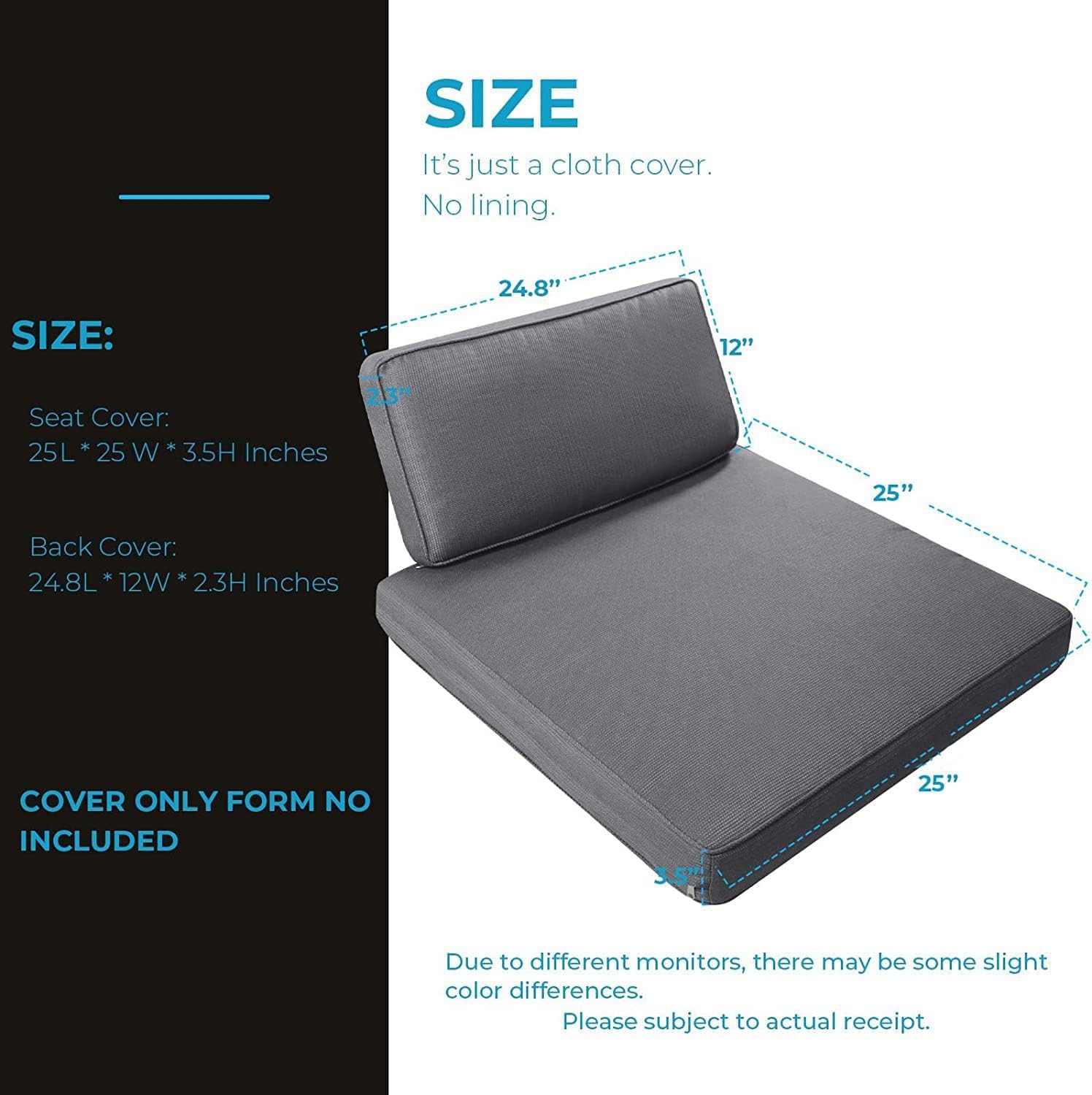 Crownland 12-Piece Outdoor Furniture Cushion Covers - Waterproof Patio Sofa Slipcovers with Zipper (6 Seat & 6 Back Covers) - Grey Replacement Cushion Covers for Sectional, Loveseat & Outdoor Lounge Chairs - Perfect for Backyard, Deck & Poolside Relaxation