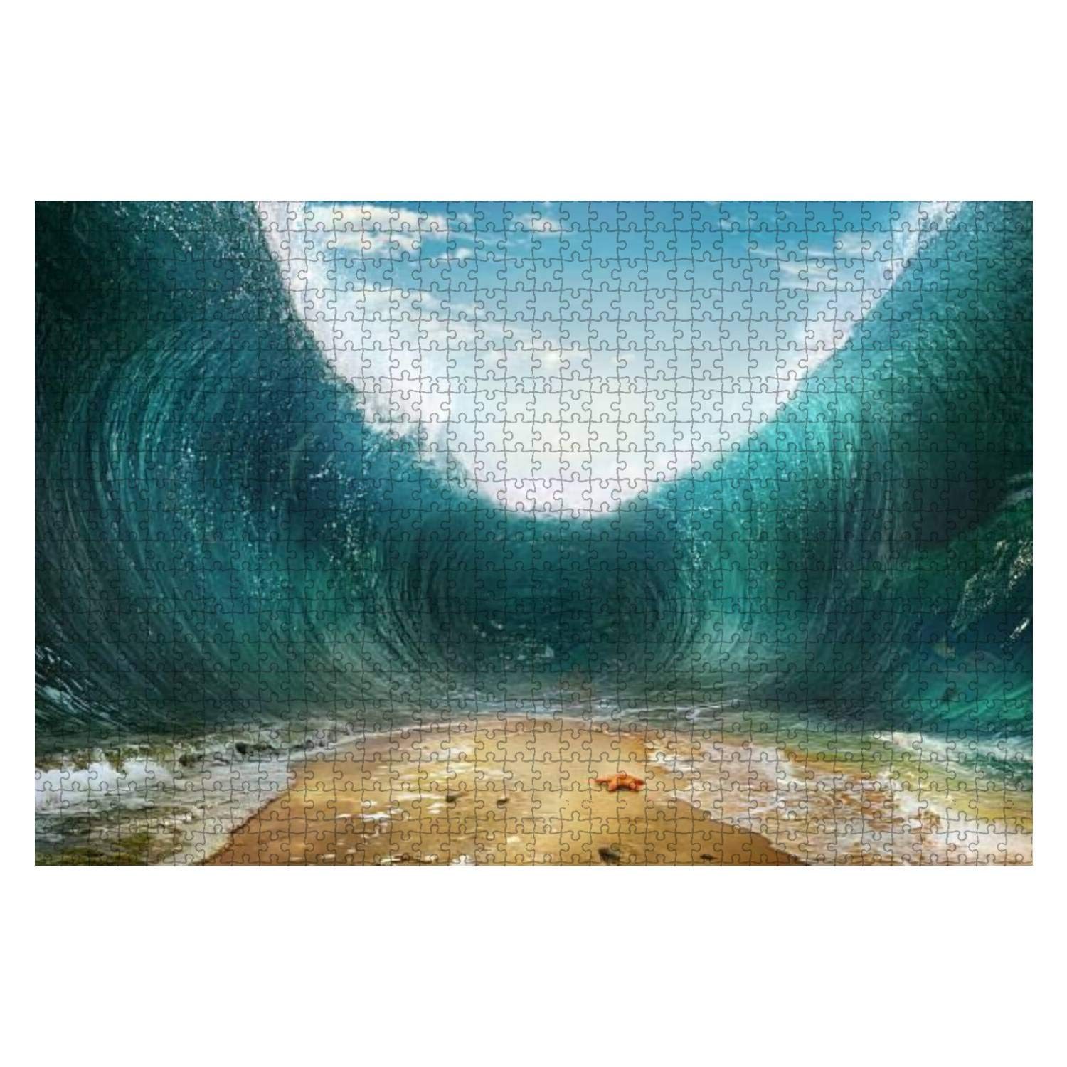 500-Piece Waves The Seas Are Being Parted Surreal Landscape Jigsaw Puzzle - Large Wooden Puzzle for Adults & Kids, Educational Toy, Creative Game, Home Decor - Perfect for Family Game Nights, Stress Relief & Wall Art Display