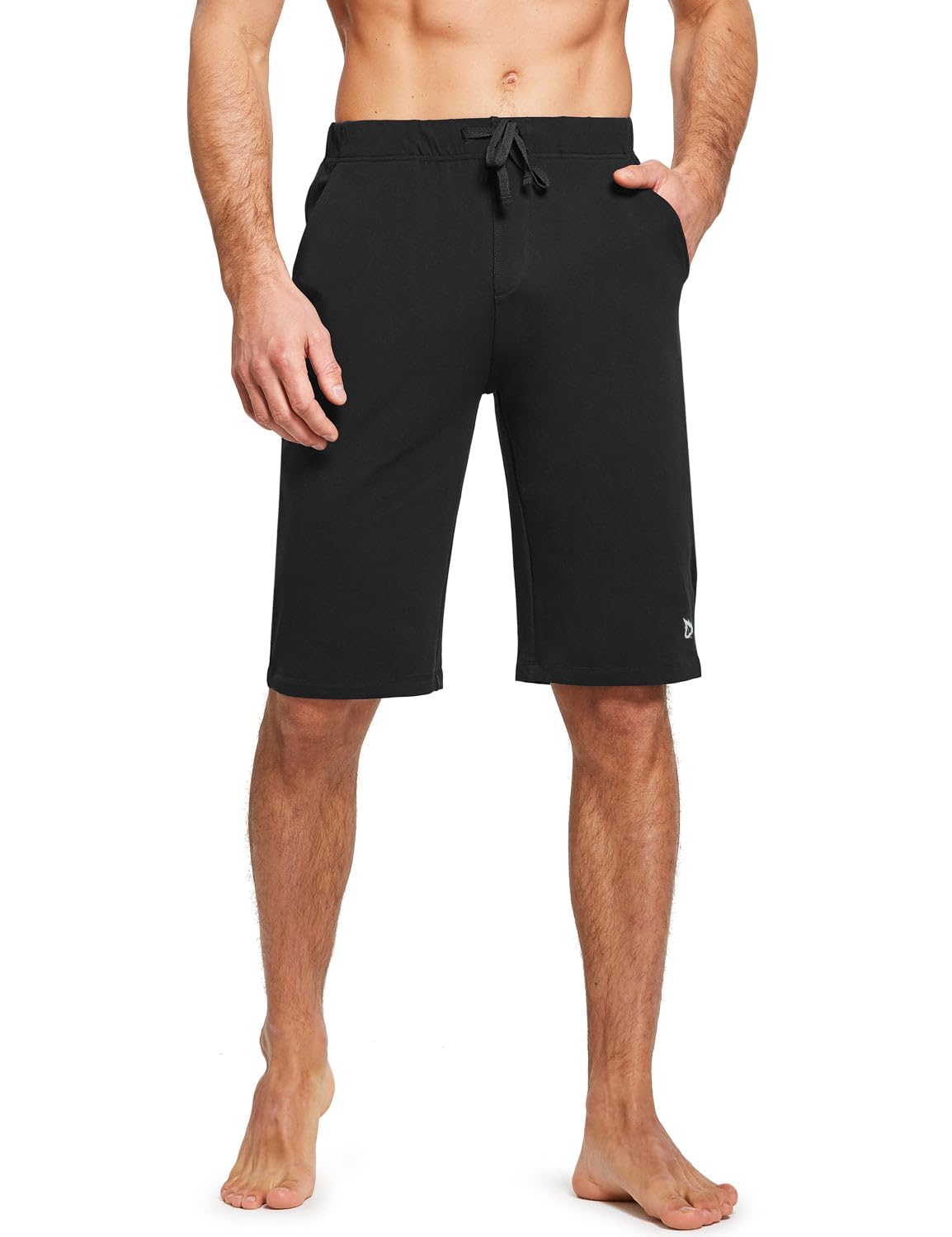 Baleaf Men's Cotton Athletic Shorts - Below Knee Workout, Yoga, Lounge & Sleep Pajama Shorts with Pockets | Gym, Running, Travel & Home Comfort Wear