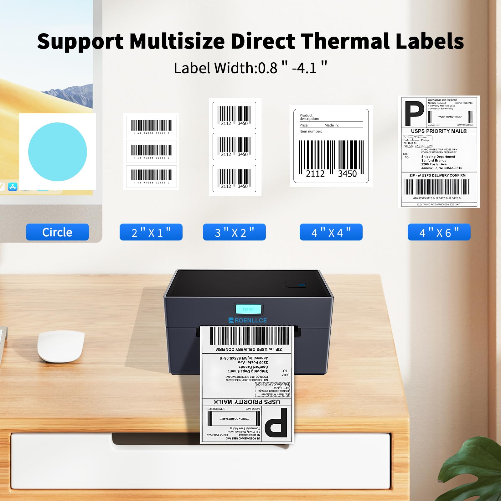 4x6 Bluetooth Thermal Shipping Label Printer for Small Business - Compatible with Windows, Mac, iOS, Android - Perfect for Amazon, eBay, Shopify, Etsy & UPS - Ideal for Home Office & E-commerce Shipping