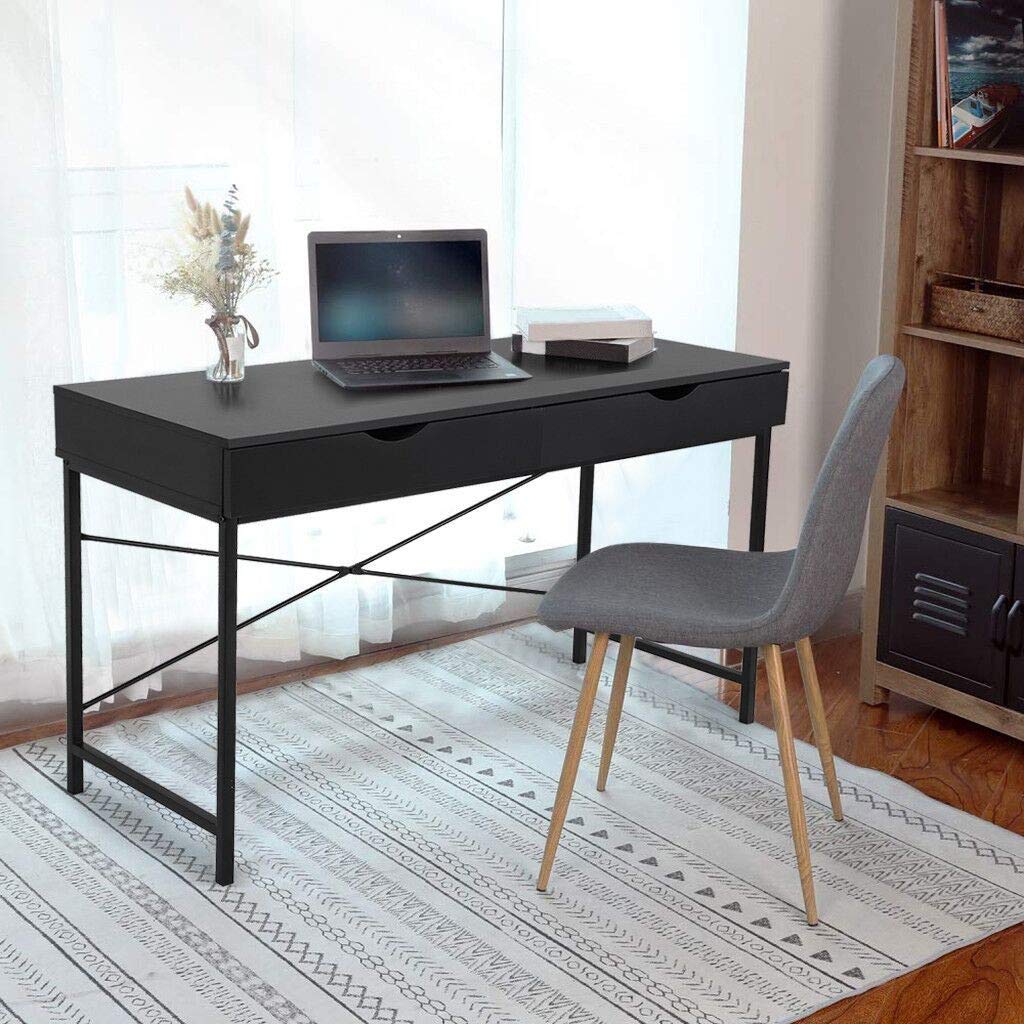 Modern Simple Style Computer Office Desk with 2 Drawers - Home & Office Workstation, PC Gaming Desk, Study Table for Laptop Users | Perfect for Small Spaces, Remote Work & Online Classes