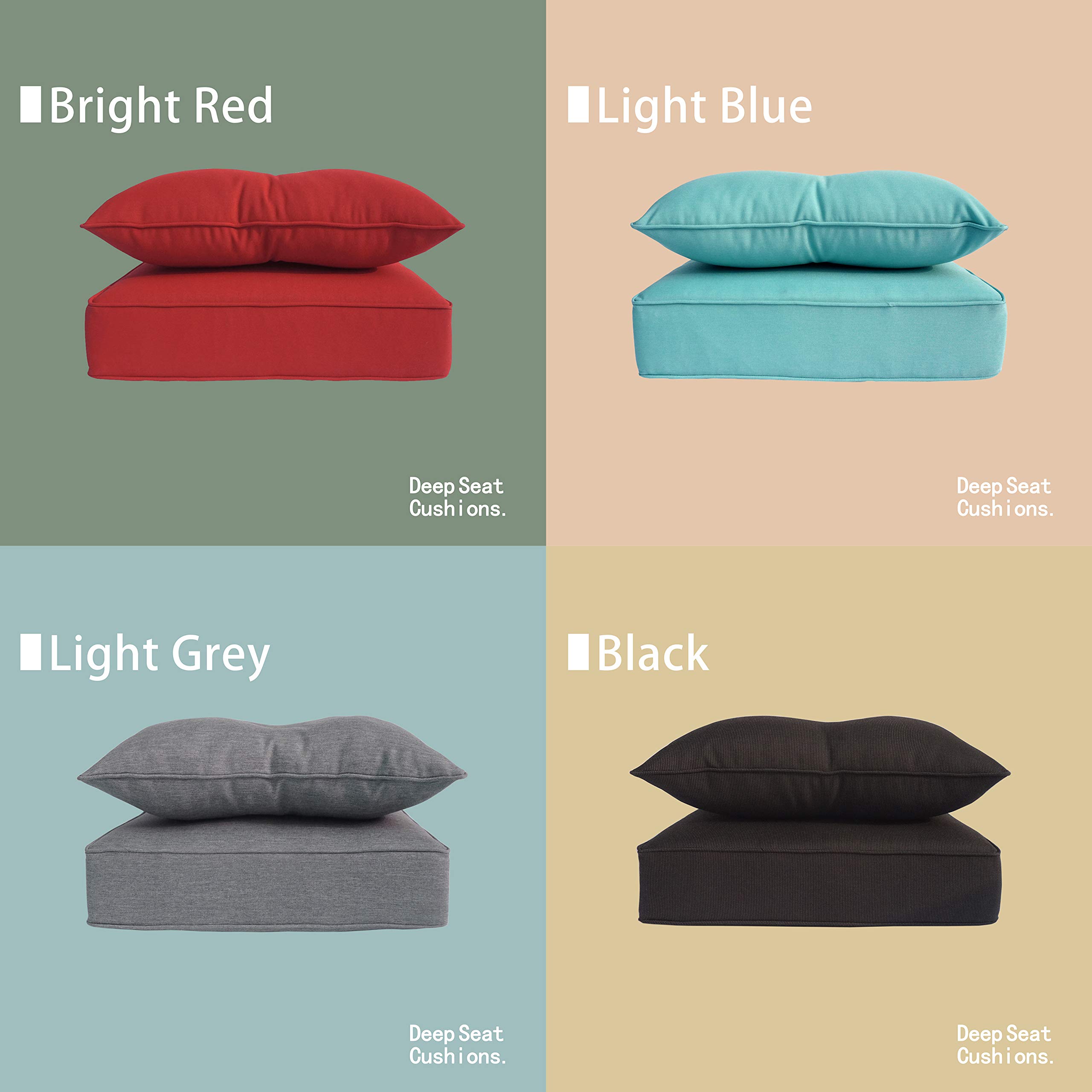 BOSSIMA Indoor Outdoor Deep Seat Chair Cushion Set - Spring Summer Seasonal Replacement Cushions (Olefin Light Grey) - Perfect for Patio, Deck, Porch & Living Room Furniture