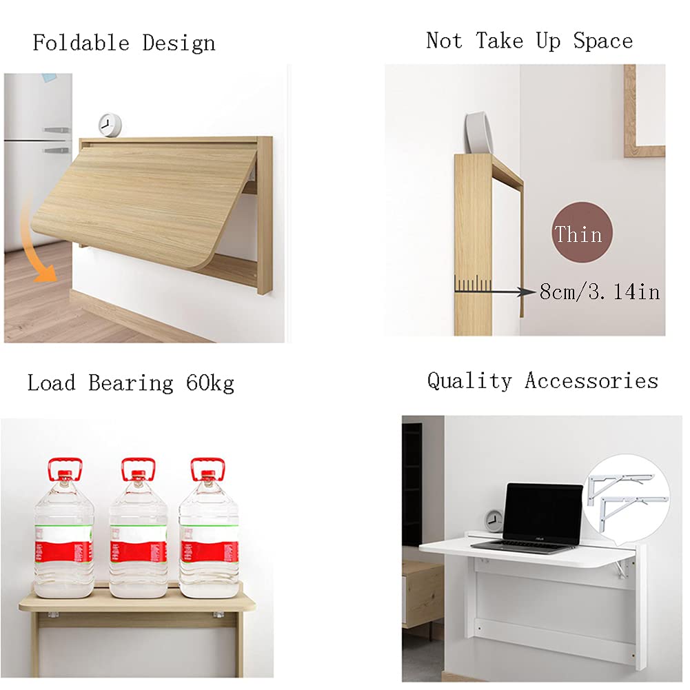 Space-Saving Wall-Mounted Floating Desk - Multifunctional Foldable Computer Desk with 60KG Capacity for Home Office, Living Room & Bedroom | Perfect for Small Spaces, Dorm Rooms & Workstations