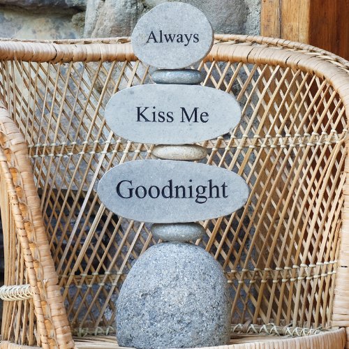 Always Kiss Me Goodnight Engraved Stone Zen Garden Rock Cairn Sculpture - Meditation Decor for Home, Office & Outdoor Zen Spaces